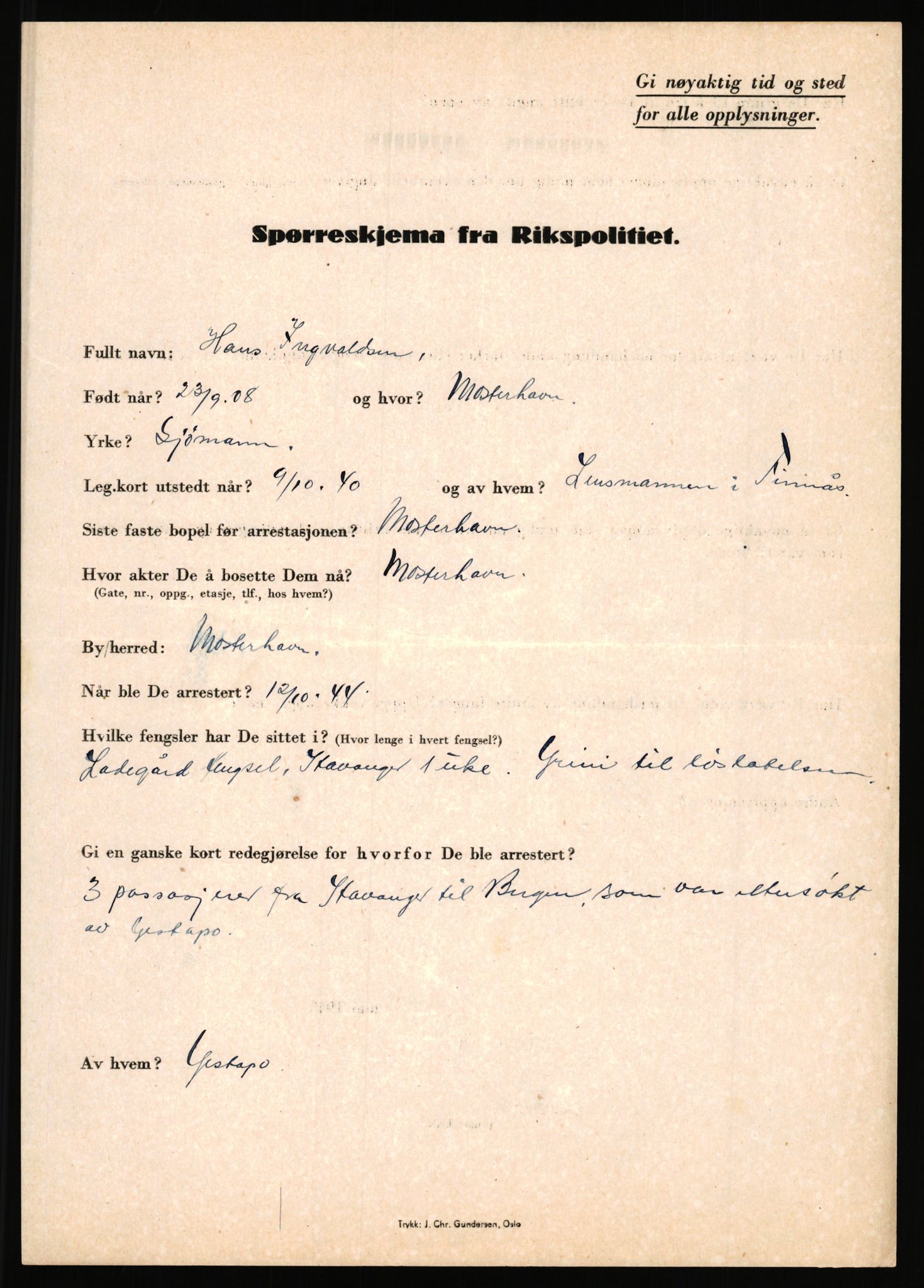 Rikspolitisjefen, AV/RA-S-1560/L/L0007: Heen, Erik C. - Iversen, Trygve, 1940-1945, p. 1165