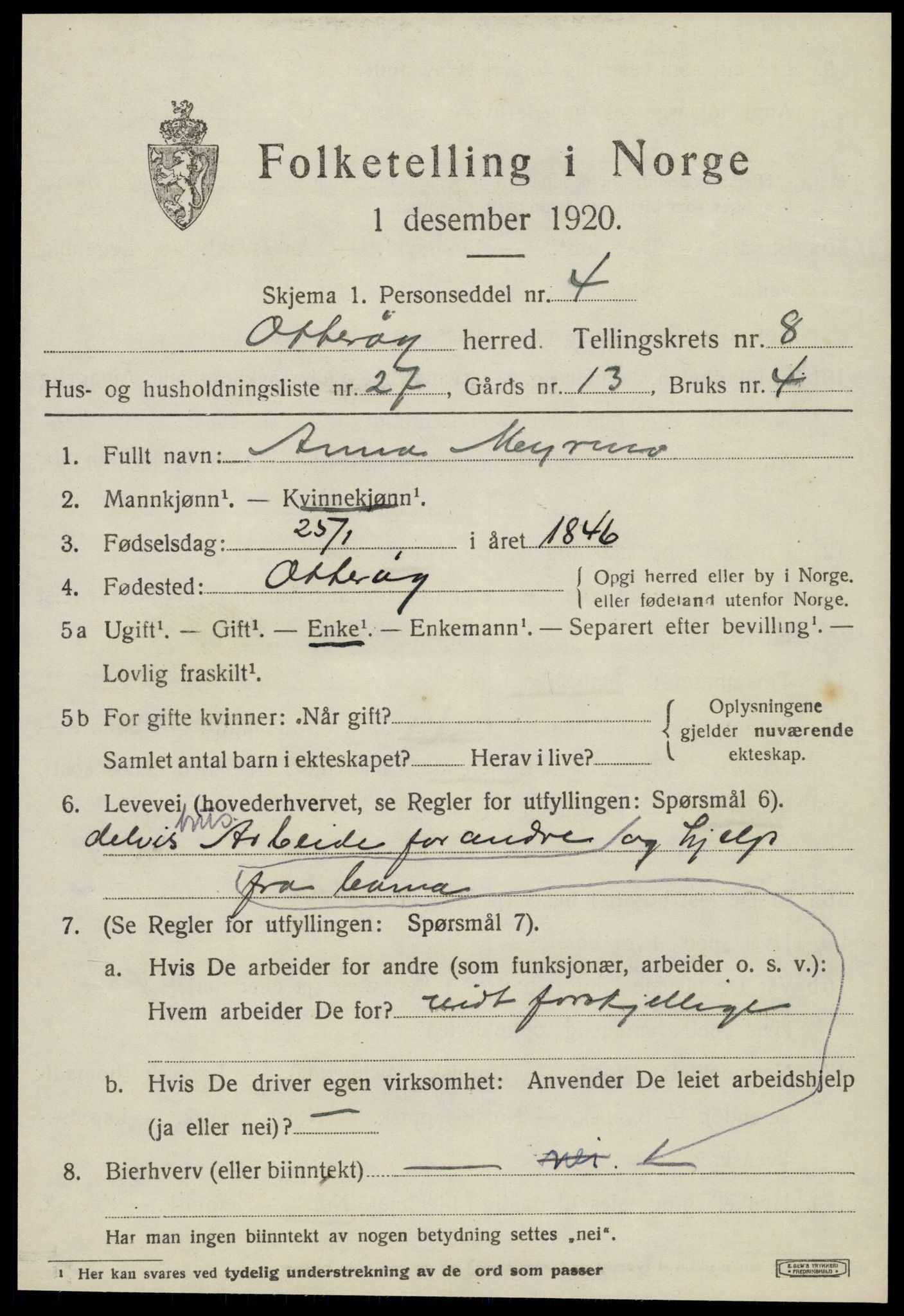 SAT, 1920 census for Otterøy, 1920, p. 3293