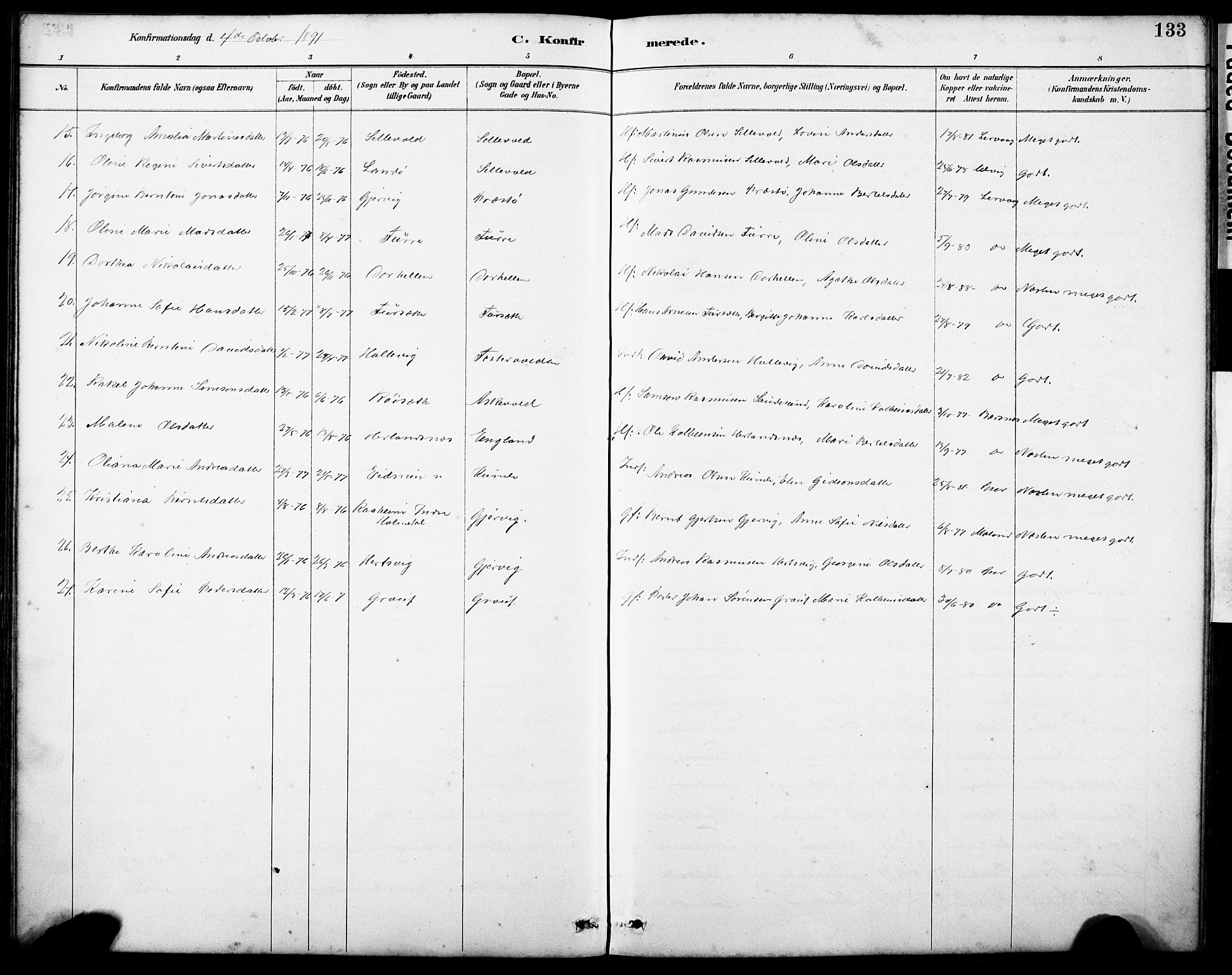 Askvoll sokneprestembete, AV/SAB-A-79501/H/Hab/Haba/L0003: Parish register (copy) no. A 3, 1886-1928, p. 133