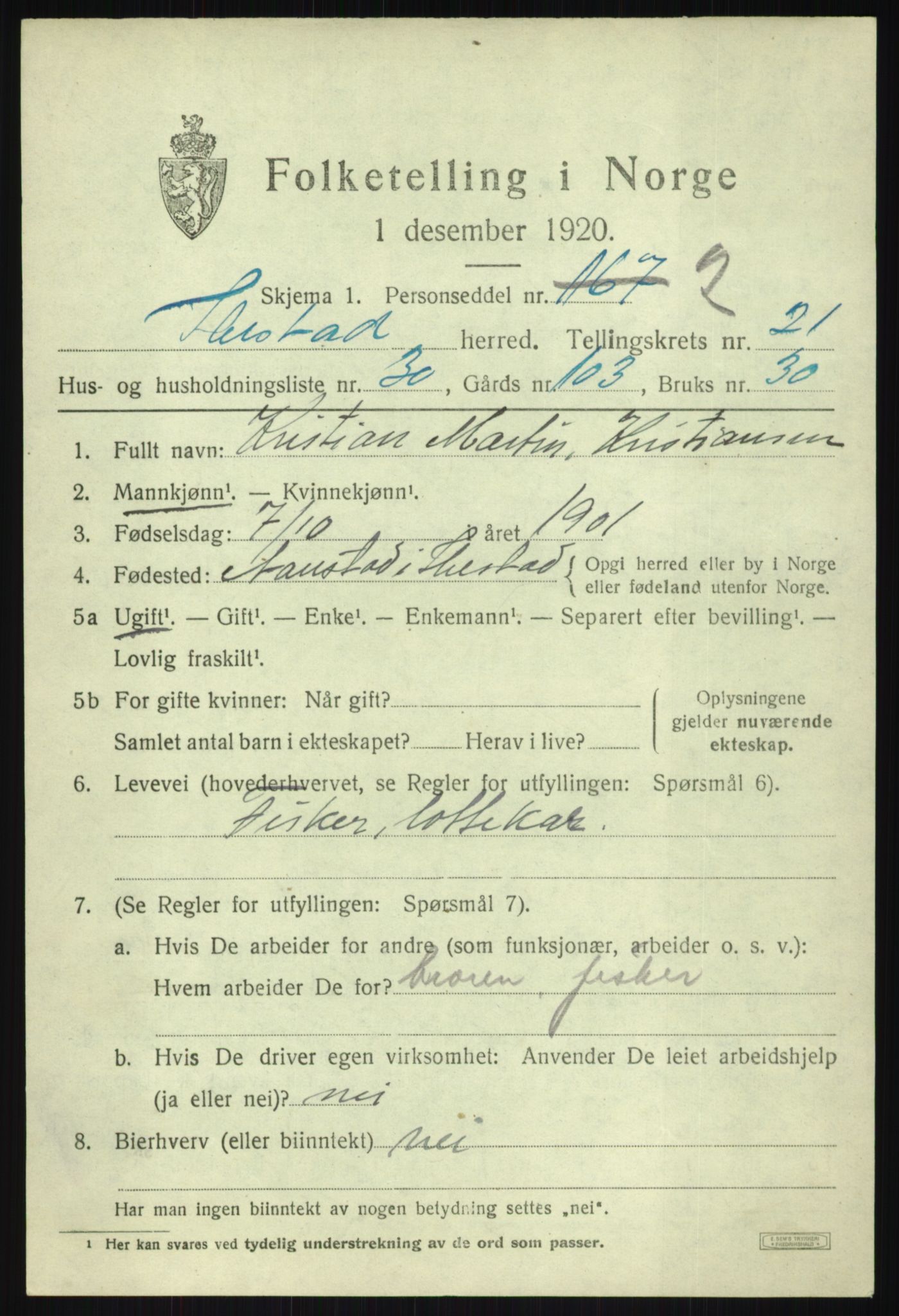 SATØ, 1920 census for Ibestad, 1920, p. 12130