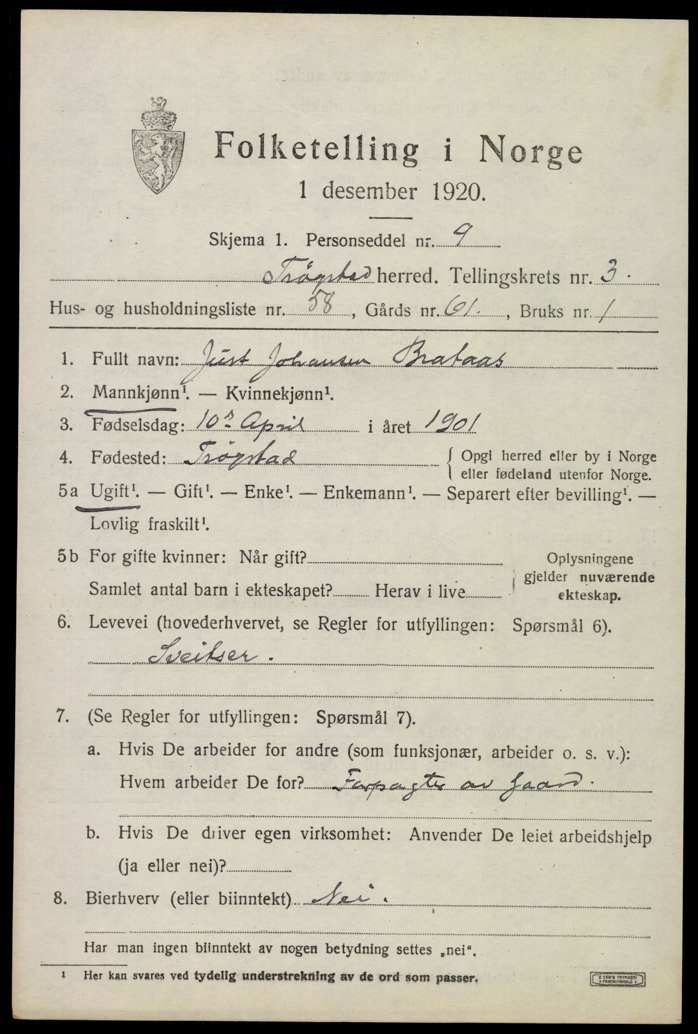 SAO, 1920 census for Trøgstad, 1920, p. 4000