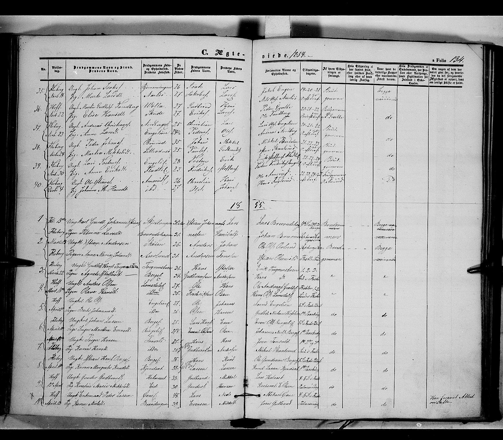 Land prestekontor, SAH/PREST-120/H/Ha/Haa/L0009: Parish register (official) no. 9, 1847-1859, p. 134