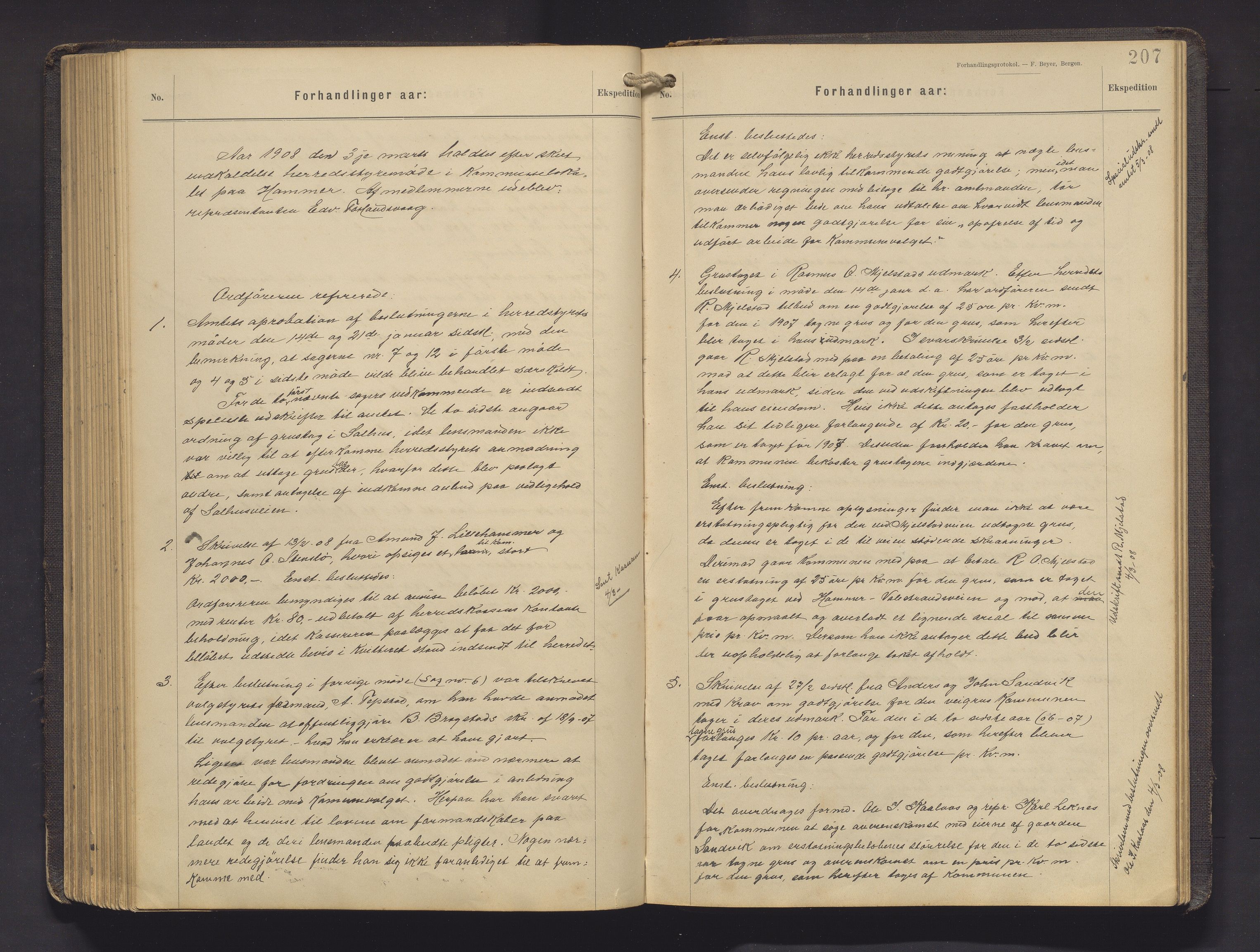 Hamre kommune. Formannskapet, IKAH/1254-021/A/Aa/L0005: Møtebok for formannskap, heradsstyre og soknestyra i Hamre og Åsane, 1899-1909, p. 207