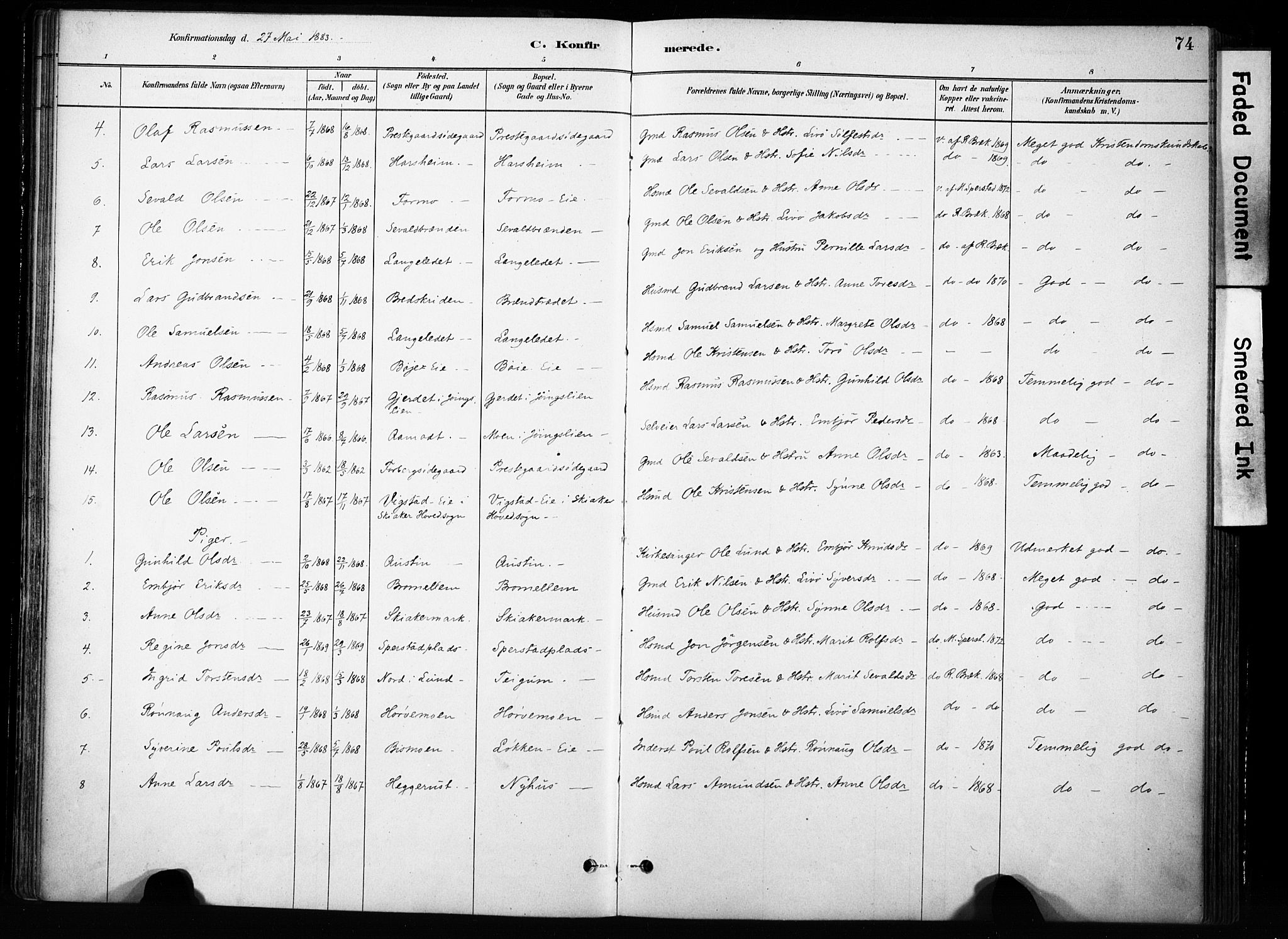 Skjåk prestekontor, SAH/PREST-072/H/Ha/Haa/L0004: Parish register (official) no. 4, 1880-1904, p. 74