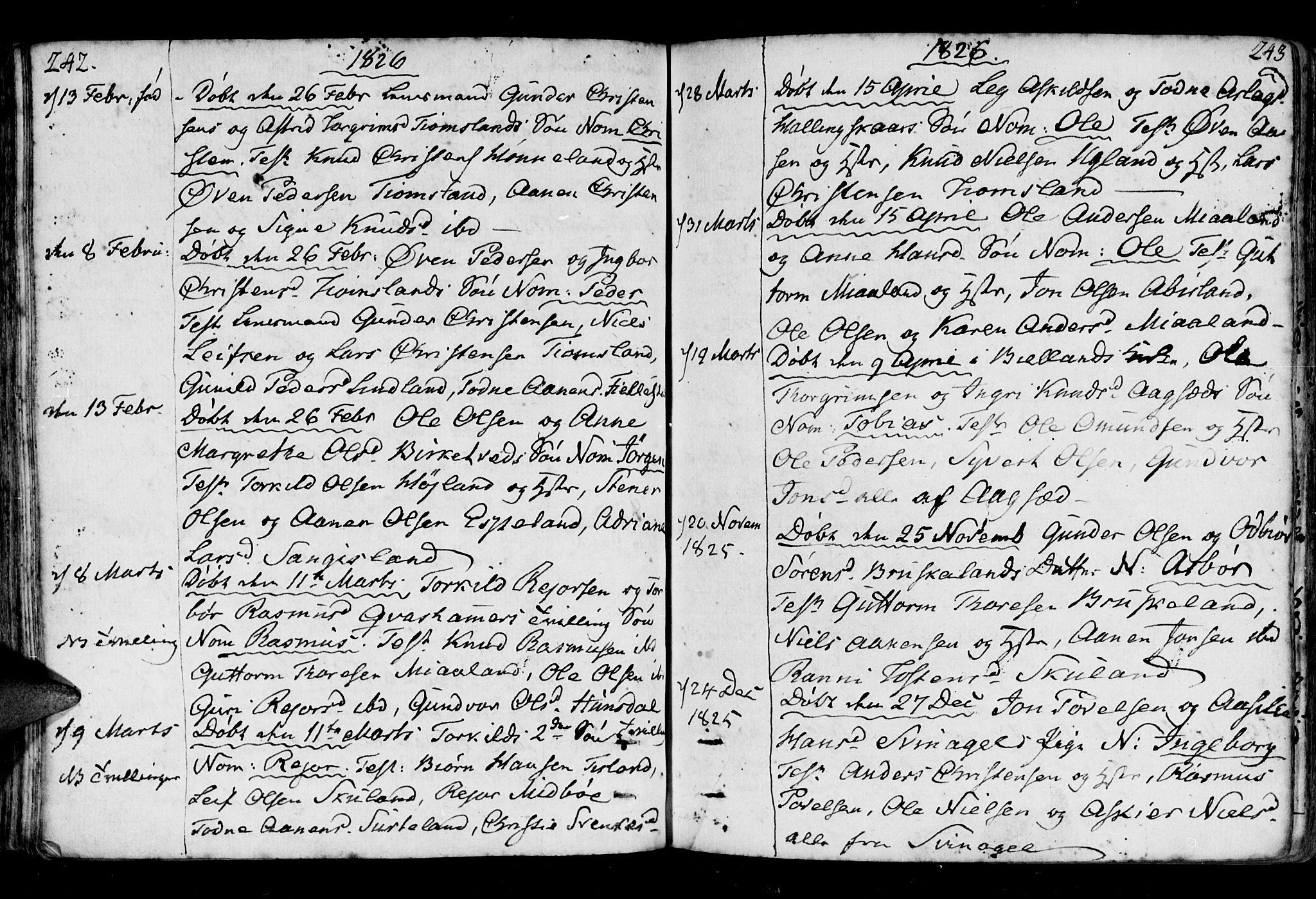 Holum sokneprestkontor, AV/SAK-1111-0022/F/Fa/Fab/L0004: Parish register (official) no. A 4, 1774-1847, p. 242-243