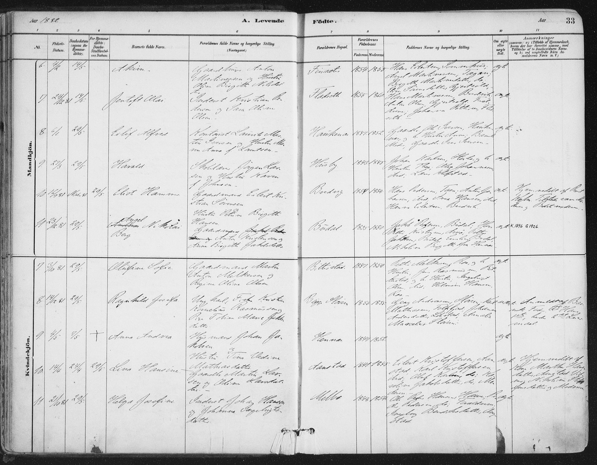 Ministerialprotokoller, klokkerbøker og fødselsregistre - Nordland, AV/SAT-A-1459/888/L1244: Parish register (official) no. 888A10, 1880-1890, p. 33