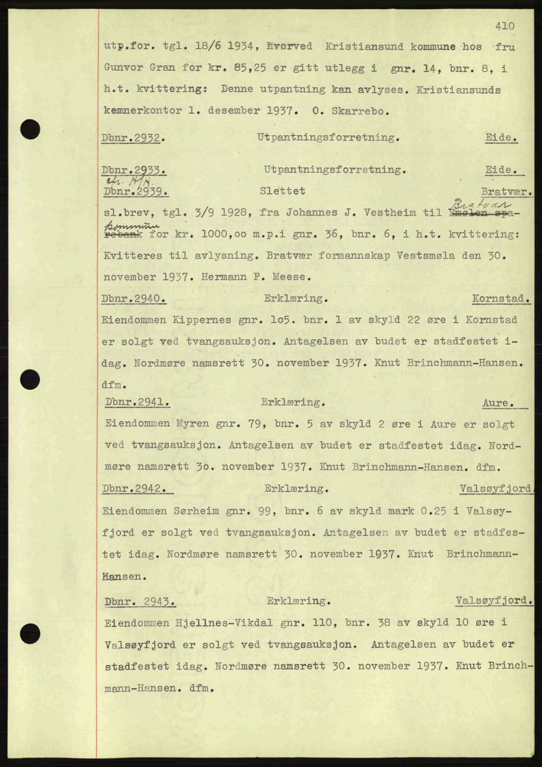 Nordmøre sorenskriveri, AV/SAT-A-4132/1/2/2Ca: Mortgage book no. C80, 1936-1939, Diary no: : 2932/1937