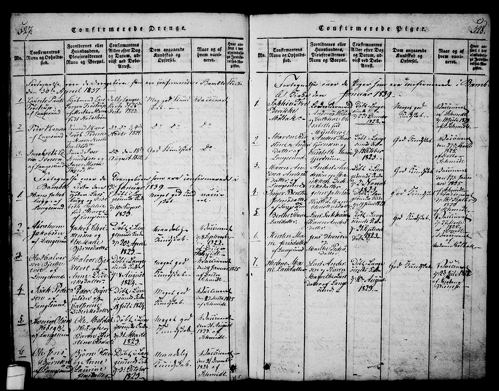 Langesund kirkebøker, SAKO/A-280/G/Ga/L0003: Parish register (copy) no. 3, 1815-1858, p. 527-528