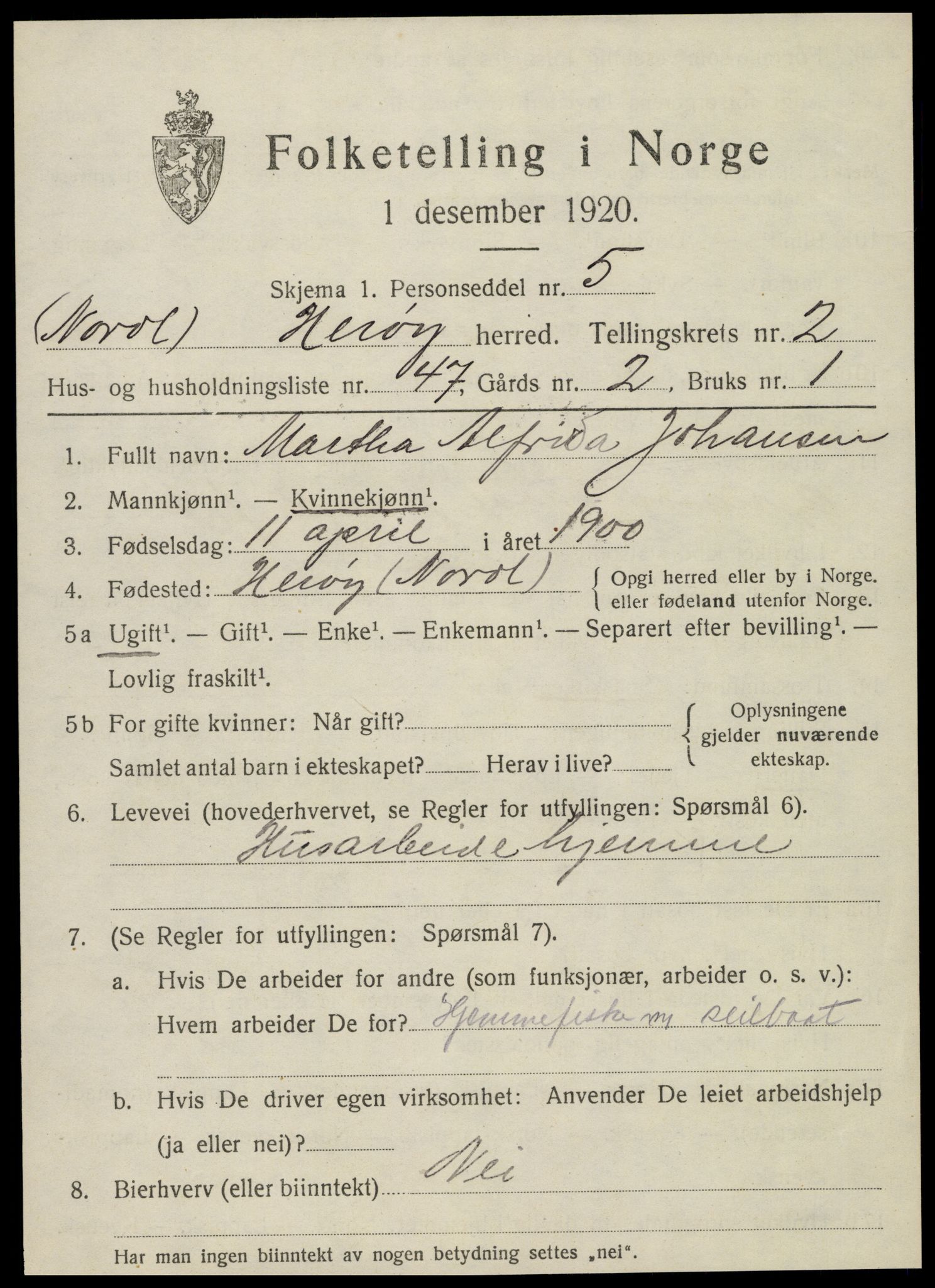 SAT, 1920 census for Herøy, 1920, p. 1918