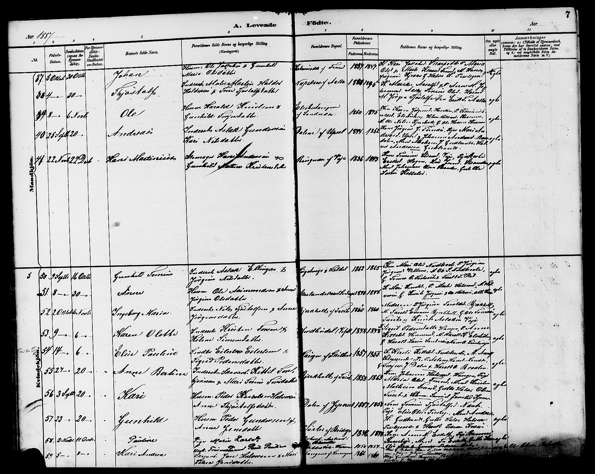 Drangedal kirkebøker, AV/SAKO-A-258/G/Ga/L0003: Parish register (copy) no. I 3, 1887-1906, p. 7