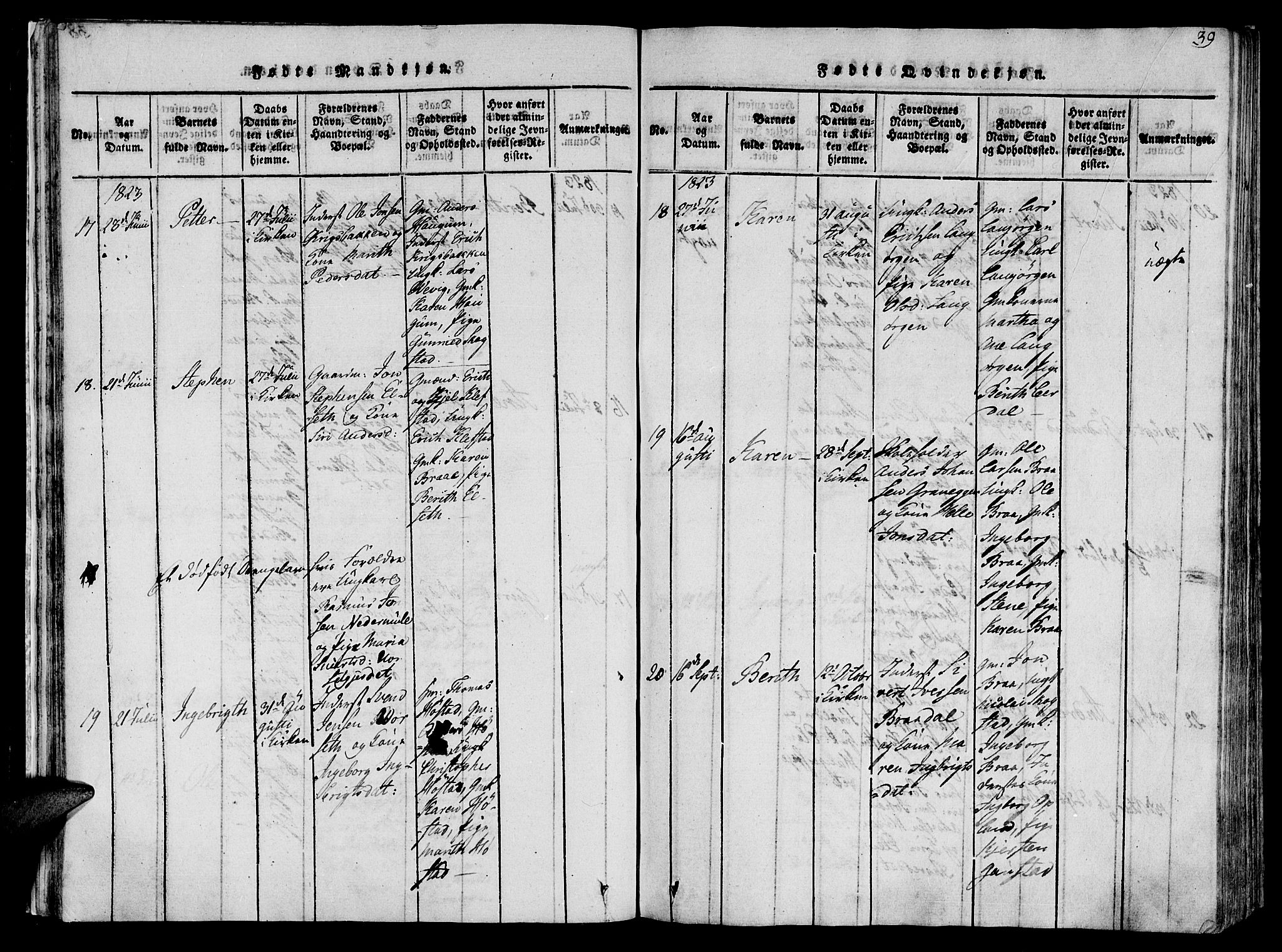 Ministerialprotokoller, klokkerbøker og fødselsregistre - Sør-Trøndelag, SAT/A-1456/612/L0372: Parish register (official) no. 612A06 /1, 1816-1828, p. 39