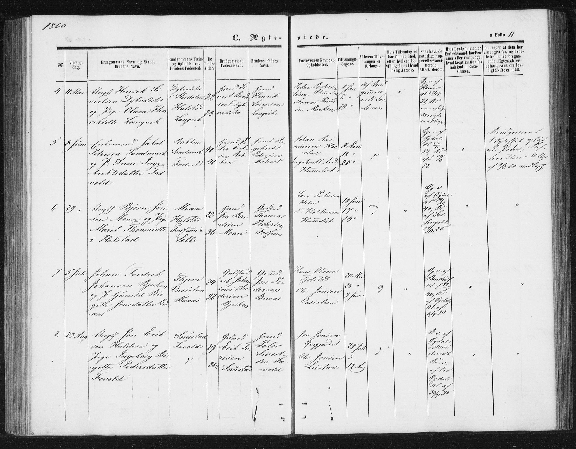 Ministerialprotokoller, klokkerbøker og fødselsregistre - Sør-Trøndelag, SAT/A-1456/616/L0408: Parish register (official) no. 616A05, 1857-1865, p. 11