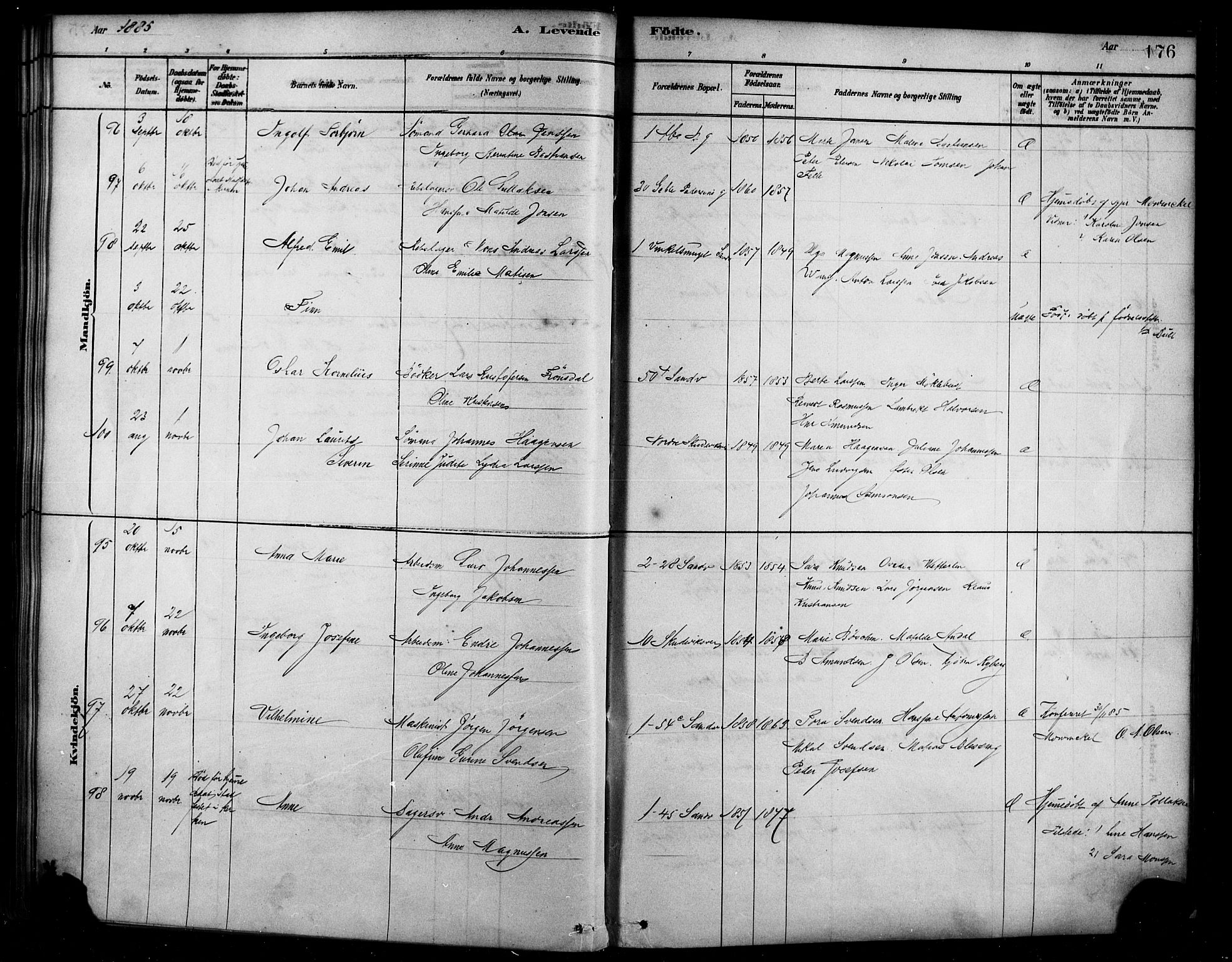 Sandviken Sokneprestembete, AV/SAB-A-77601/H/Ha/L0004: Parish register (official) no. B 1, 1878-1891, p. 176