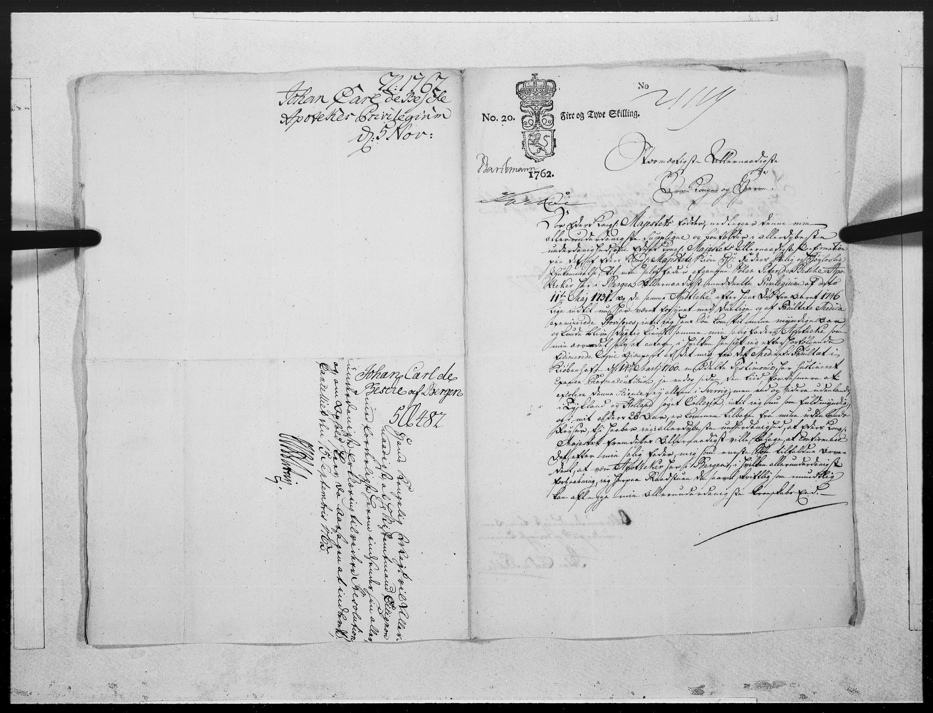 Danske Kanselli 1572-1799, RA/EA-3023/F/Fc/Fcc/Fcca/L0184: Norske innlegg 1572-1799, 1762, p. 332