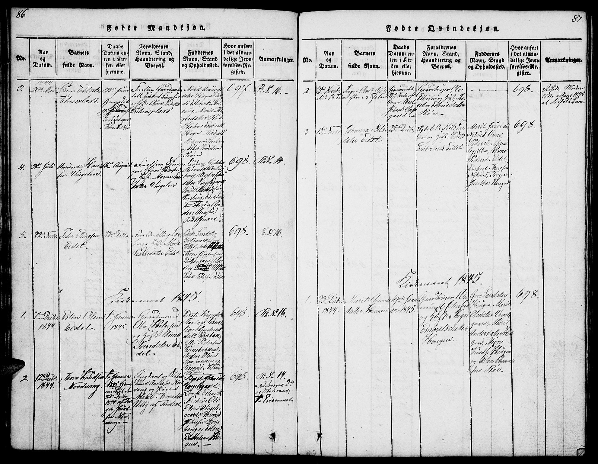 Tolga prestekontor, SAH/PREST-062/L/L0003: Parish register (copy) no. 3, 1815-1862, p. 86-87