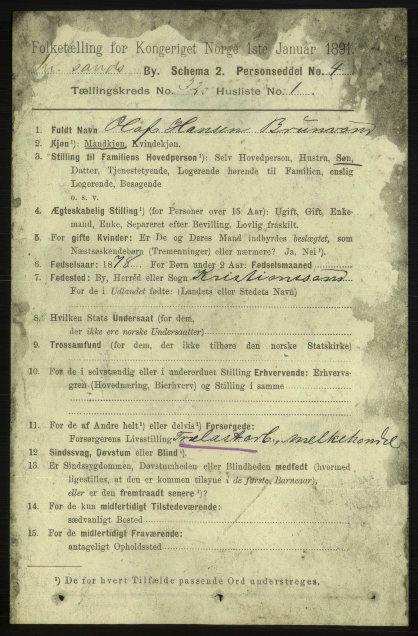 RA, 1891 census for 1001 Kristiansand, 1891, p. 10252