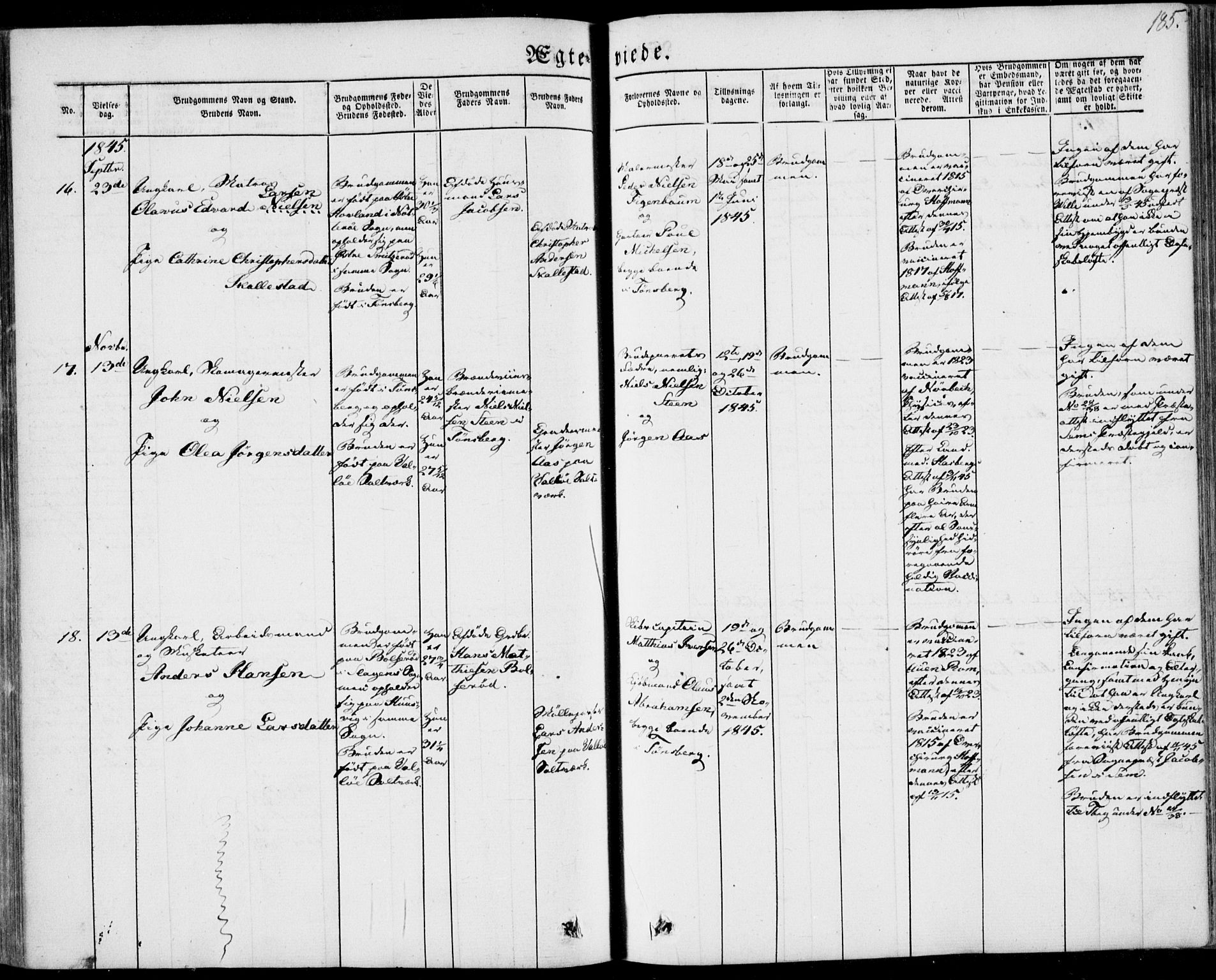 Tønsberg kirkebøker, AV/SAKO-A-330/F/Fa/L0007: Parish register (official) no. I 7, 1845-1854, p. 185