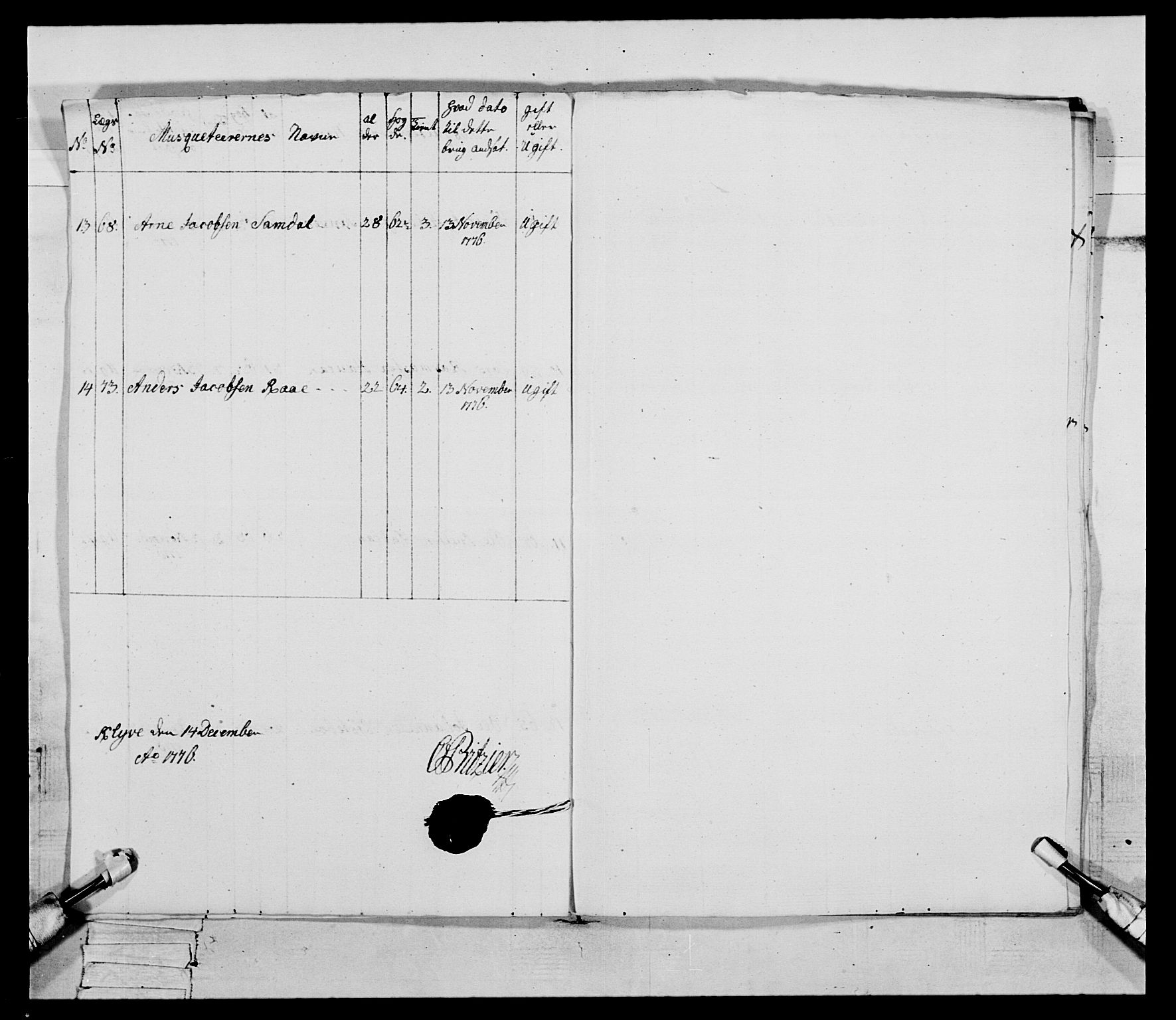 Generalitets- og kommissariatskollegiet, Det kongelige norske kommissariatskollegium, AV/RA-EA-5420/E/Eh/L0094: 2. Bergenhusiske nasjonale infanteriregiment, 1776-1779, p. 24