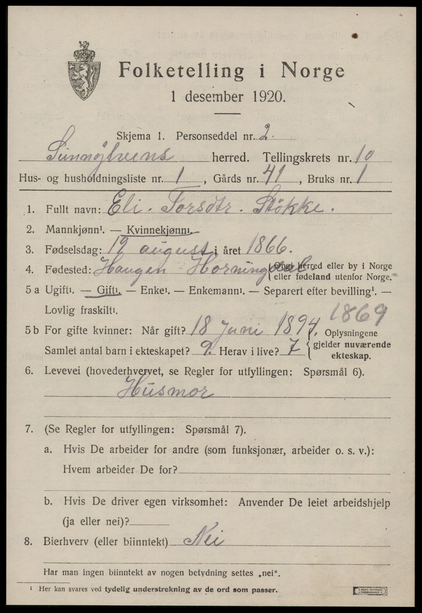 SAT, 1920 census for Sunnylven, 1920, p. 3024