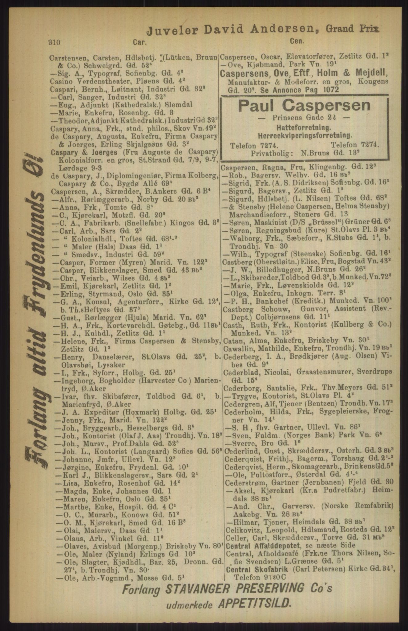 Kristiania/Oslo adressebok, PUBL/-, 1911, p. 310