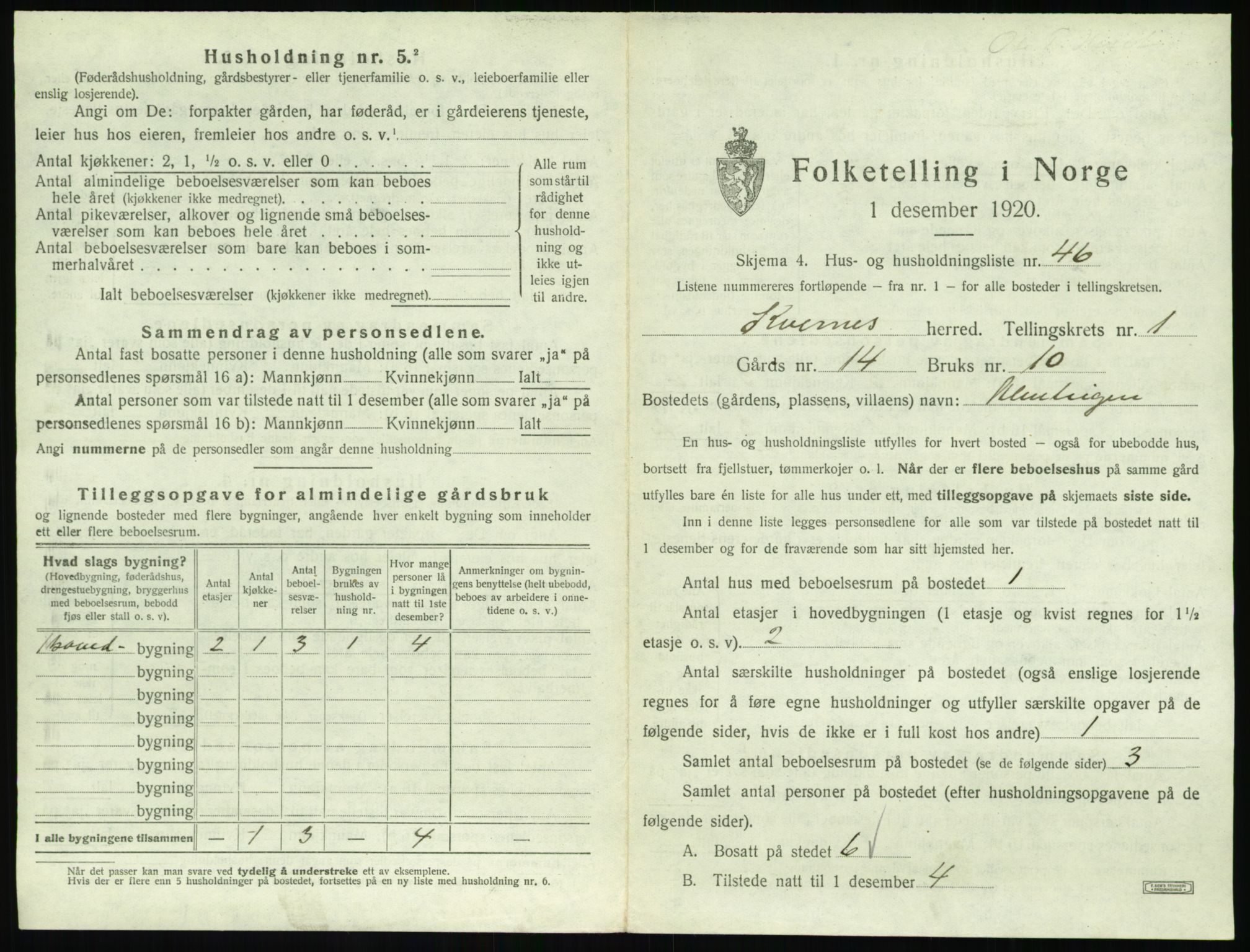 SAT, 1920 census for Kvernes, 1920, p. 109