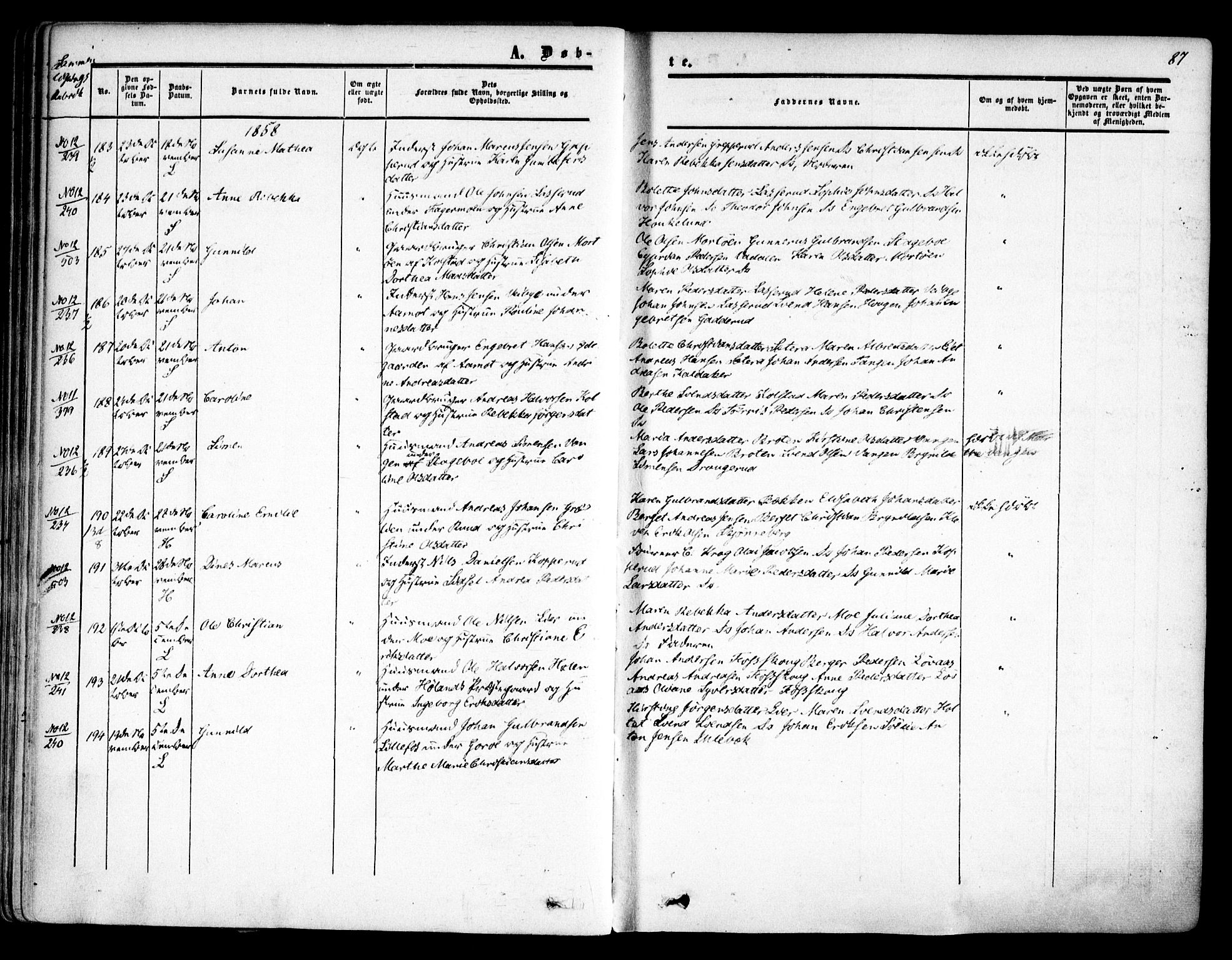 Høland prestekontor Kirkebøker, AV/SAO-A-10346a/F/Fa/L0010: Parish register (official) no. I 10, 1854-1861, p. 87