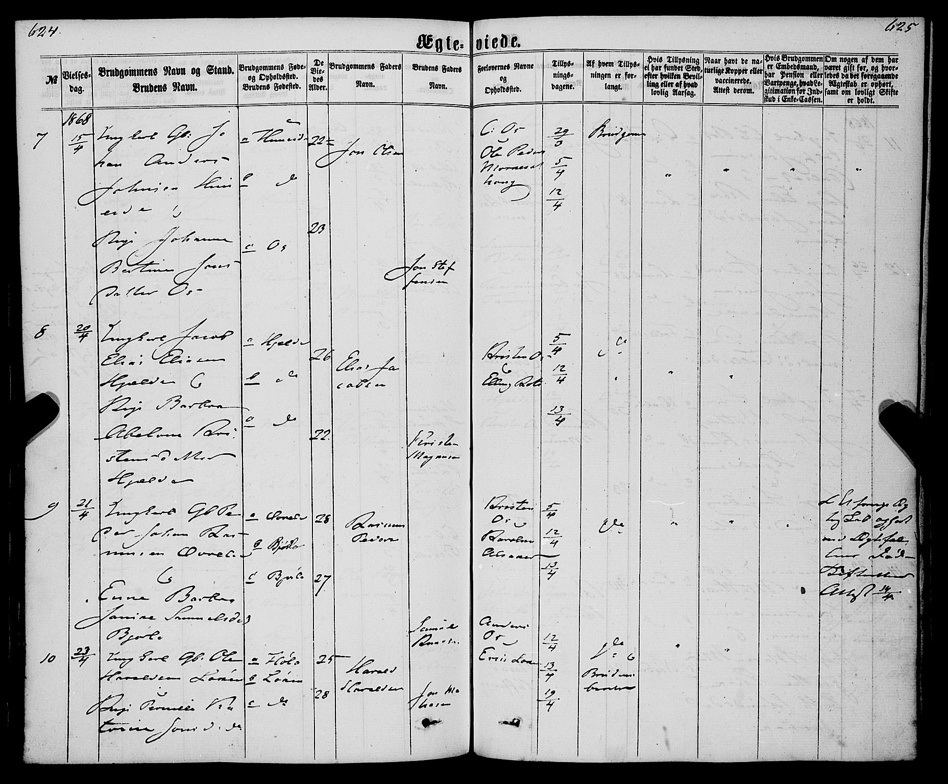 Eid sokneprestembete, AV/SAB-A-82301/H/Haa/Haaa/L0009: Parish register (official) no. A 9, 1861-1868, p. 624-625