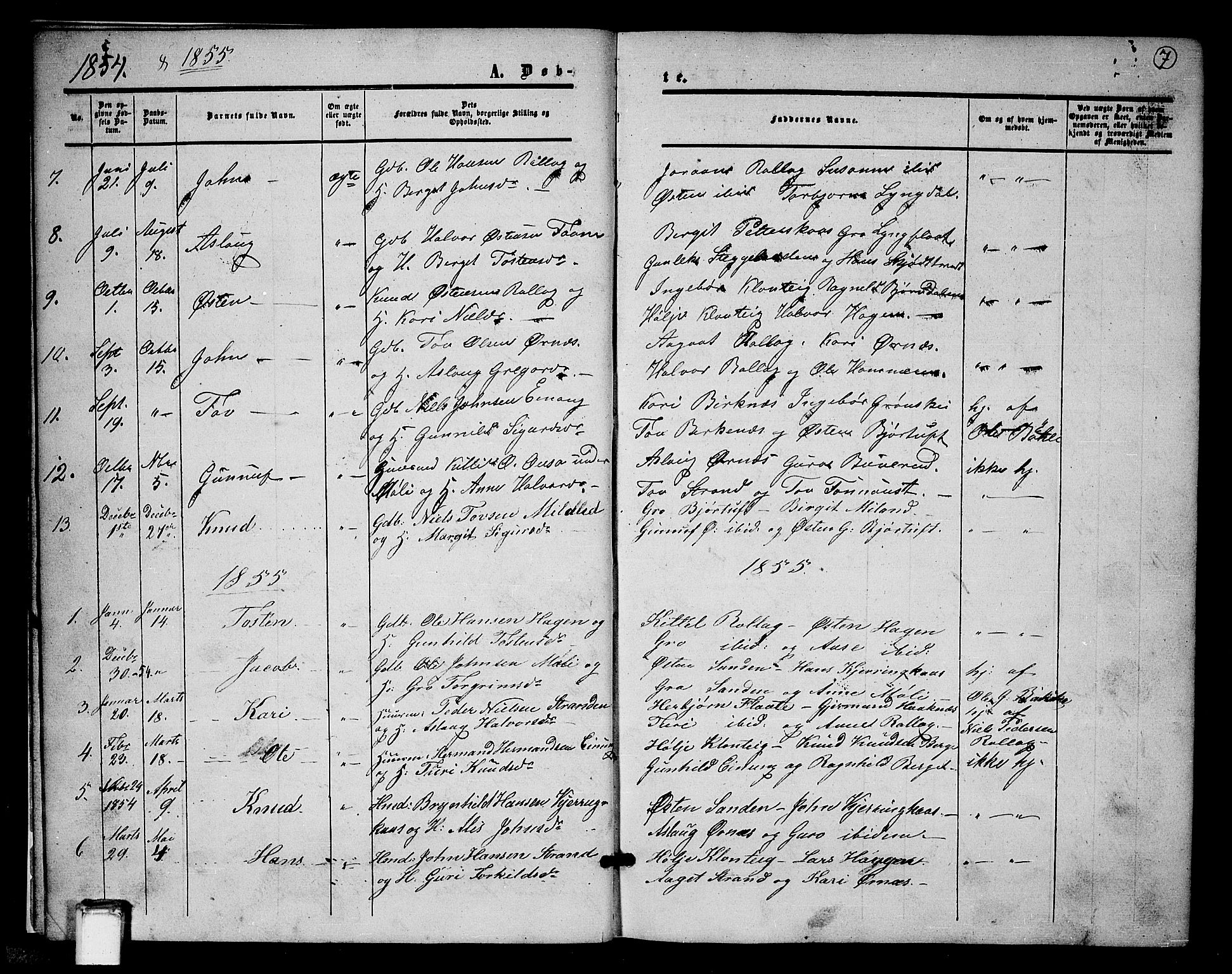 Tinn kirkebøker, SAKO/A-308/G/Gb/L0002: Parish register (copy) no. II 2, 1851-1886, p. 7