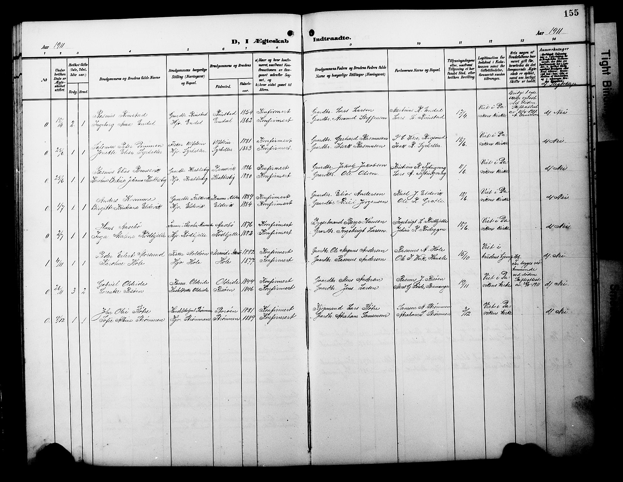Davik sokneprestembete, SAB/A-79701/H/Hab/Habc/L0003: Parish register (copy) no. C 3, 1907-1929, p. 155