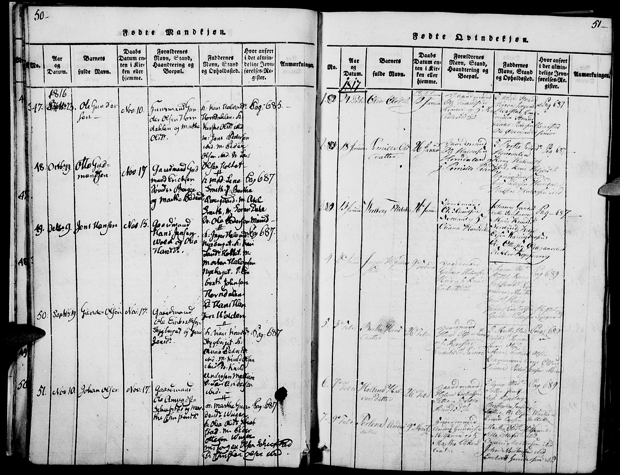 Elverum prestekontor, SAH/PREST-044/H/Ha/Haa/L0007: Parish register (official) no. 7, 1815-1830, p. 50-51