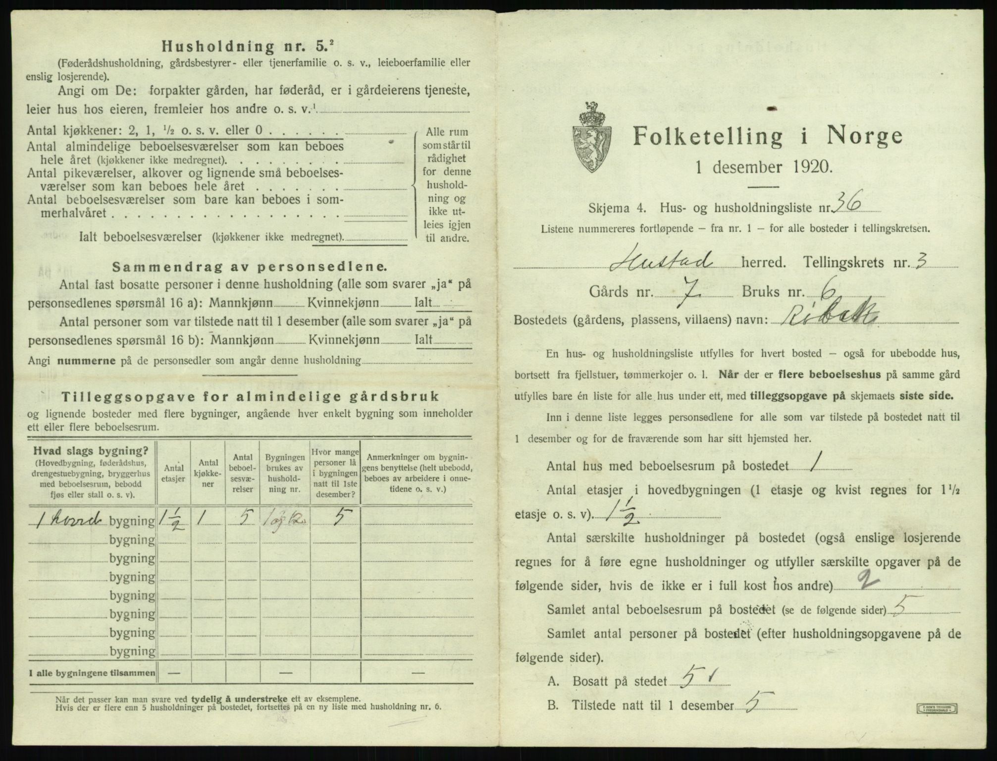 SAT, 1920 census for Hustad, 1920, p. 369