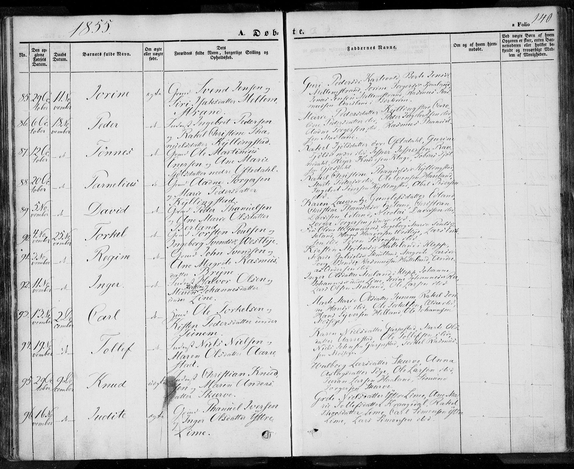 Lye sokneprestkontor, SAST/A-101794/001/30BA/L0005: Parish register (official) no. A 5.1, 1842-1855, p. 140