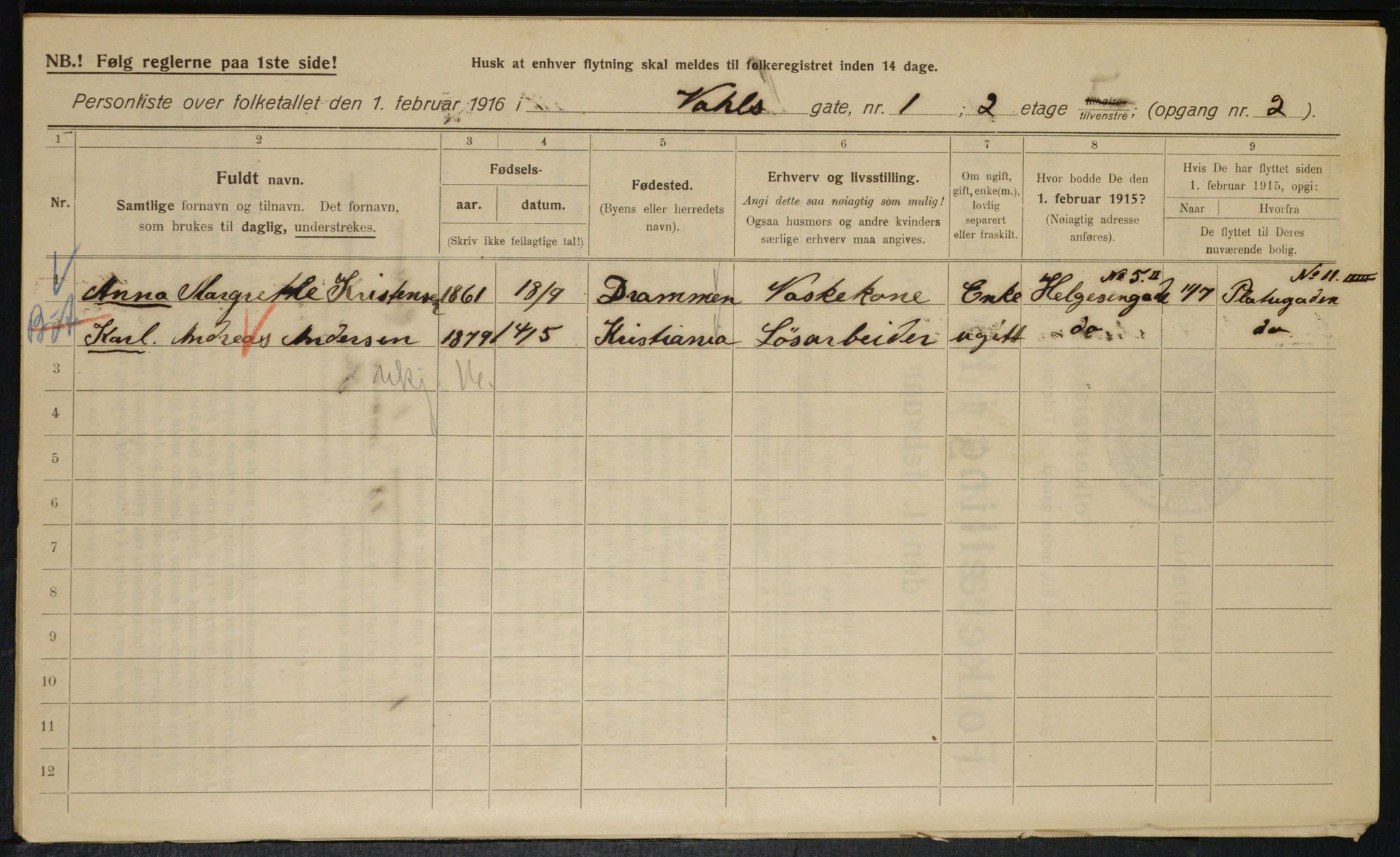 OBA, Municipal Census 1916 for Kristiania, 1916, p. 125131