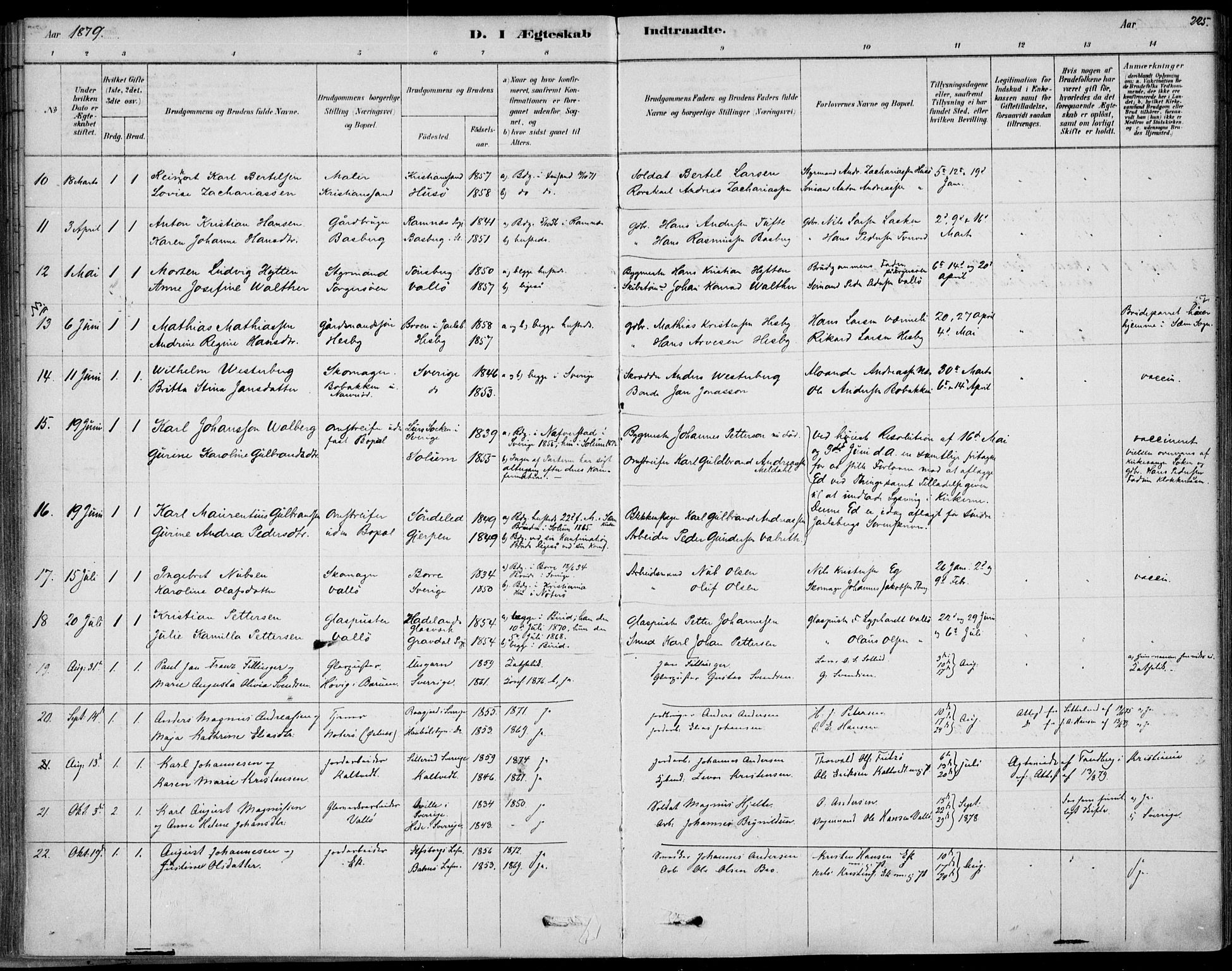 Sem kirkebøker, SAKO/A-5/F/Fb/L0004: Parish register (official) no. II 4, 1878-1891, p. 225