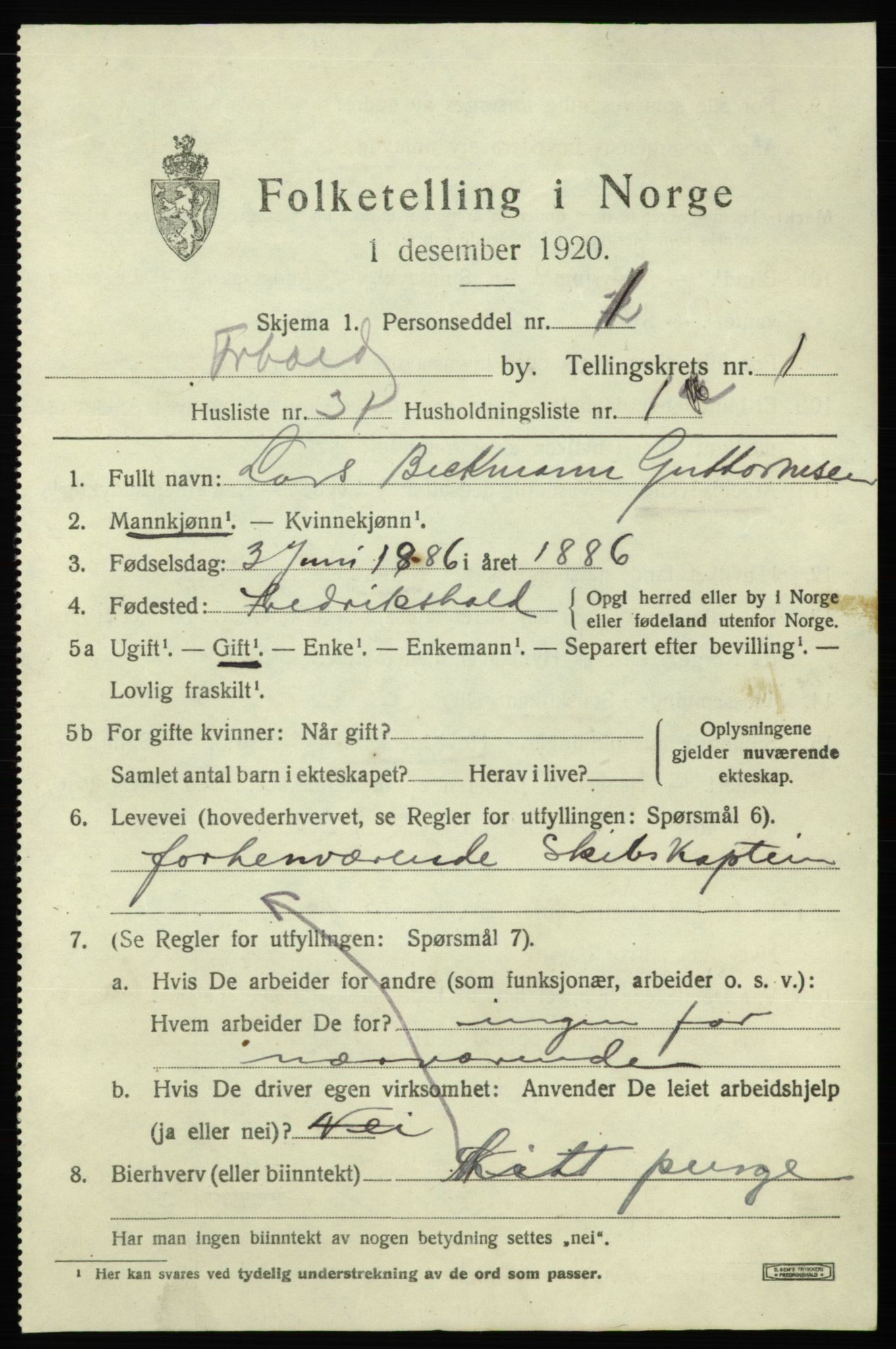 SAO, 1920 census for Fredrikshald, 1920, p. 8640