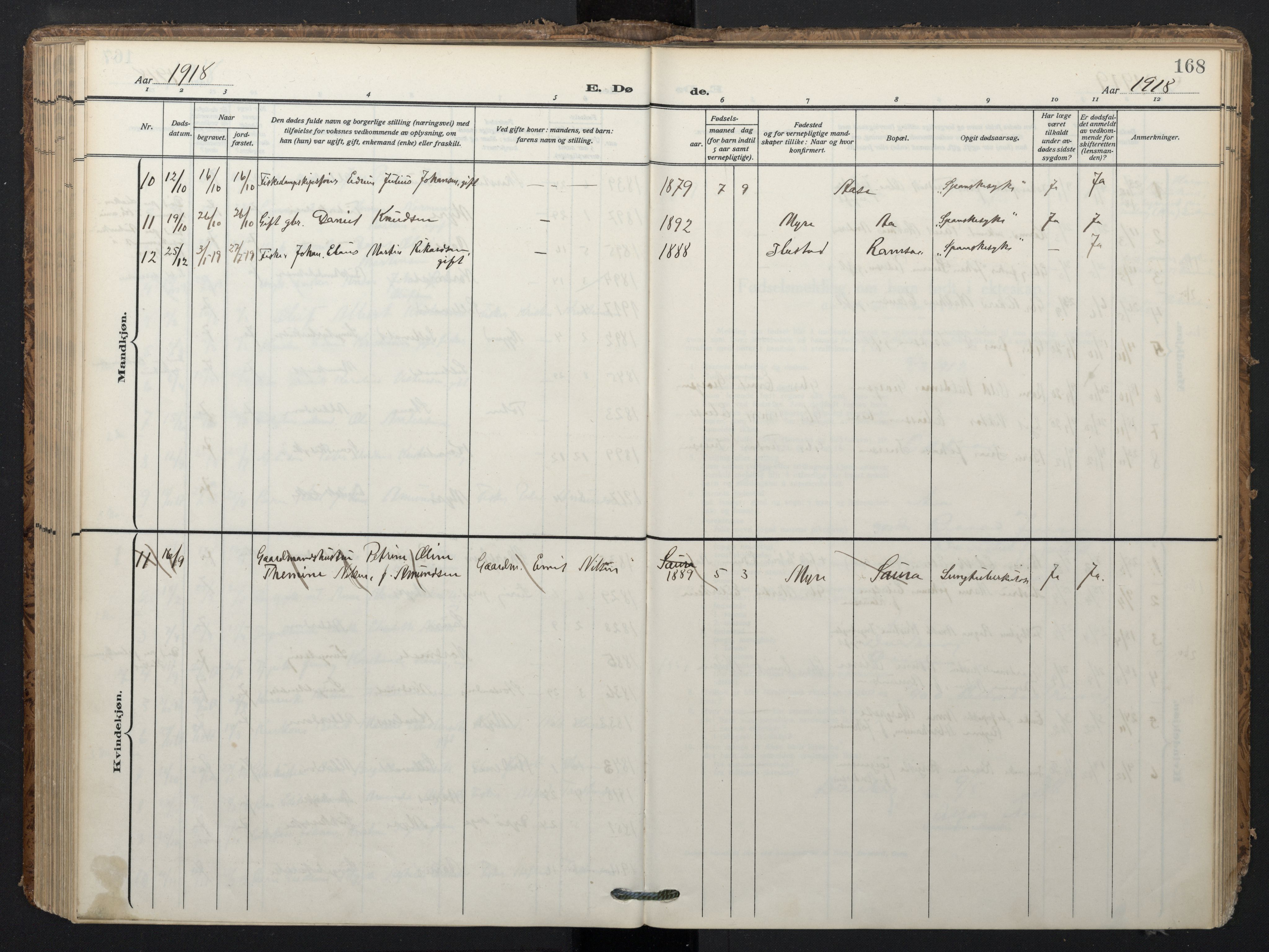 Ministerialprotokoller, klokkerbøker og fødselsregistre - Nordland, SAT/A-1459/897/L1401: Parish register (official) no. 897A08, 1909-1921, p. 168
