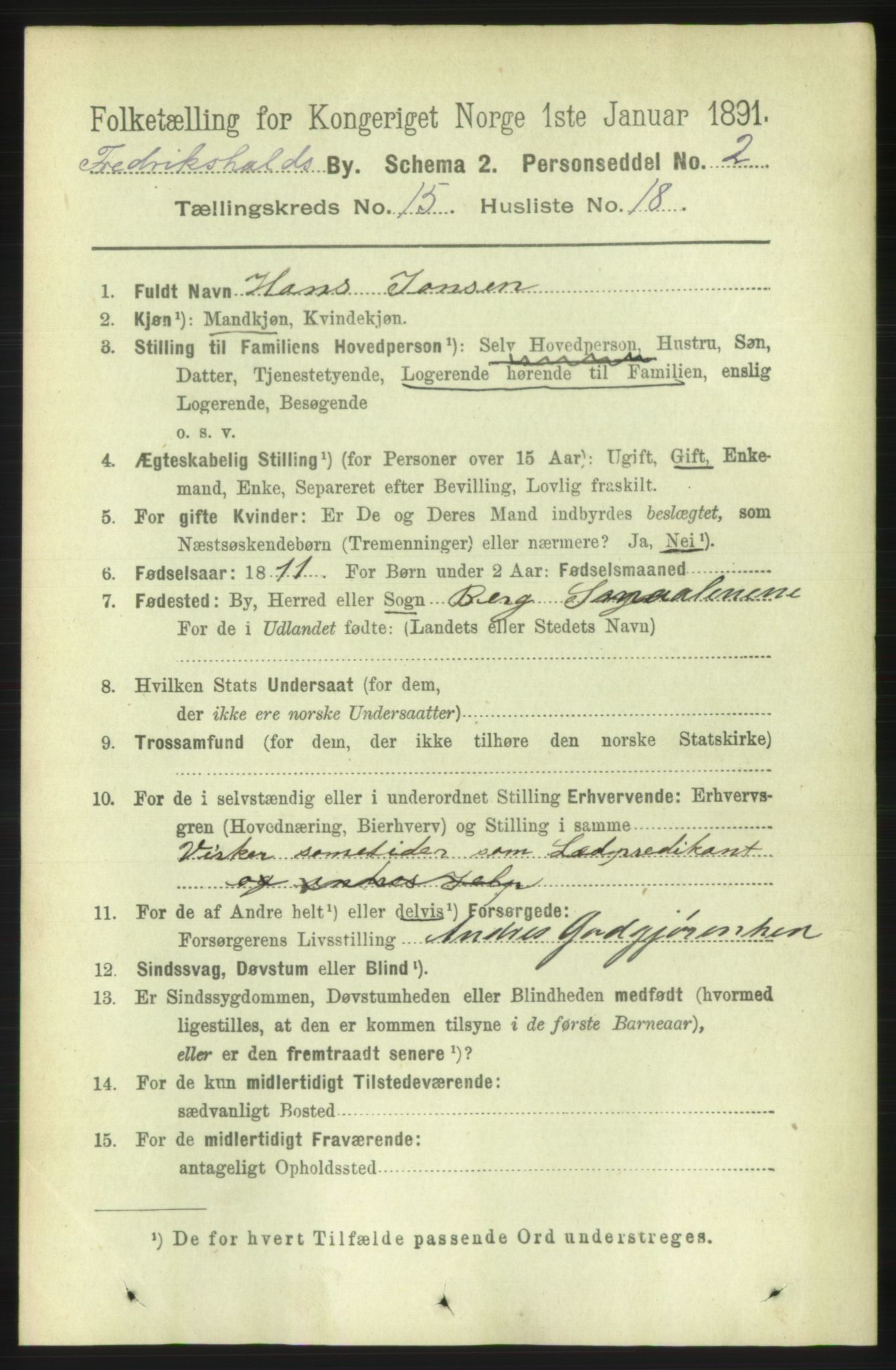 RA, 1891 census for 0101 Fredrikshald, 1891, p. 9625