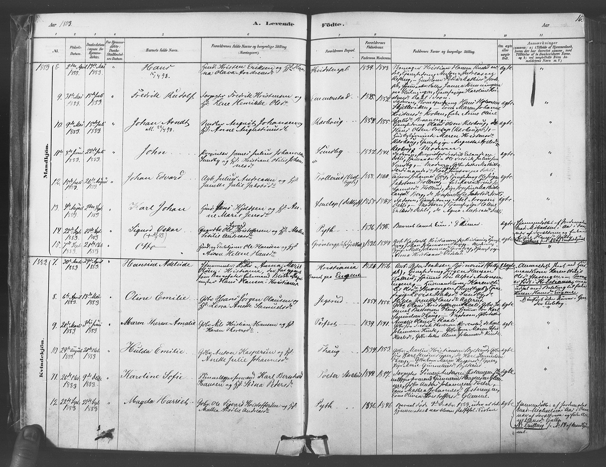 Vestby prestekontor Kirkebøker, AV/SAO-A-10893/F/Fa/L0009: Parish register (official) no. I 9, 1878-1900, p. 16