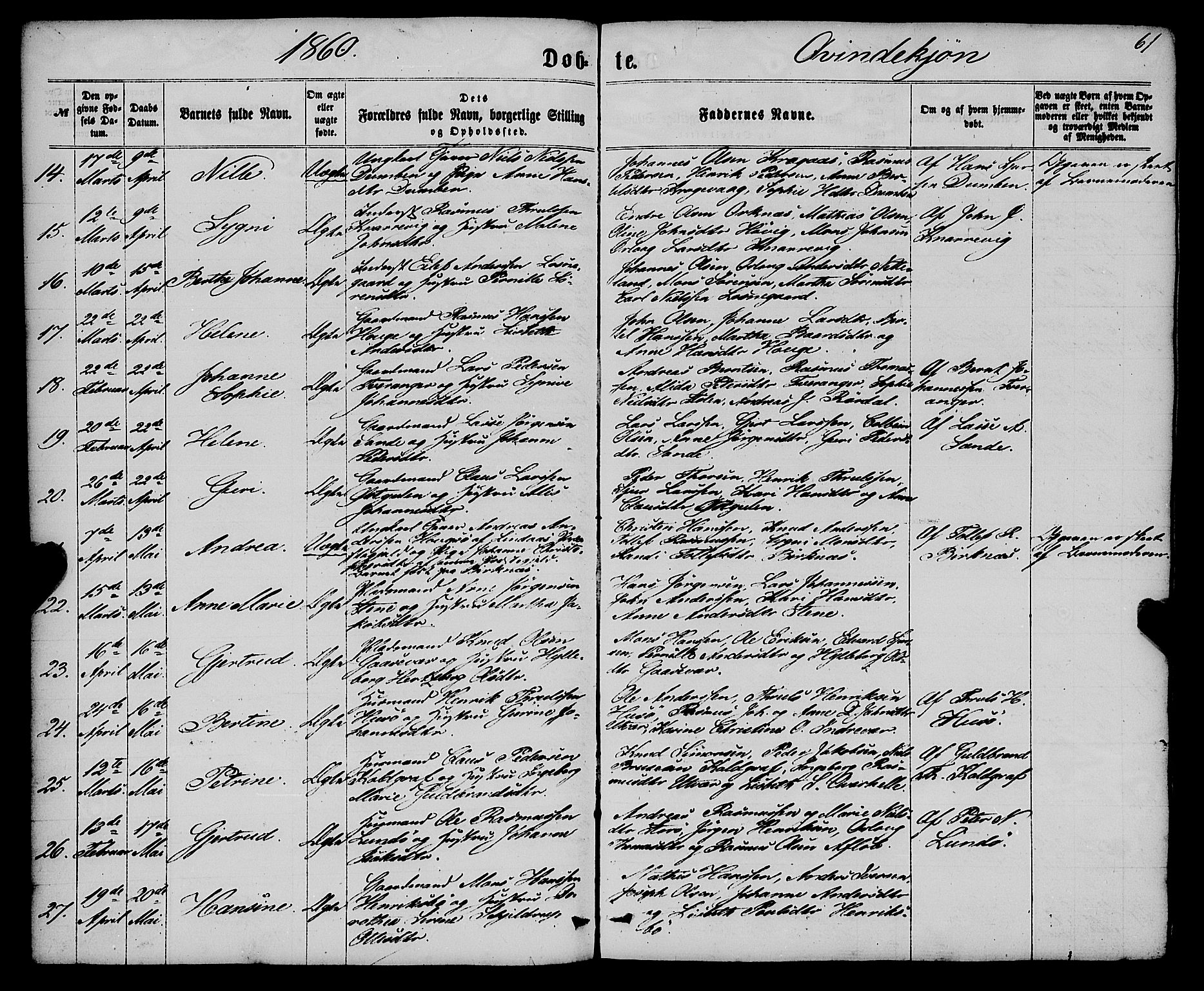 Gulen sokneprestembete, AV/SAB-A-80201/H/Haa/Haaa/L0022: Parish register (official) no. A 22, 1859-1869, p. 61