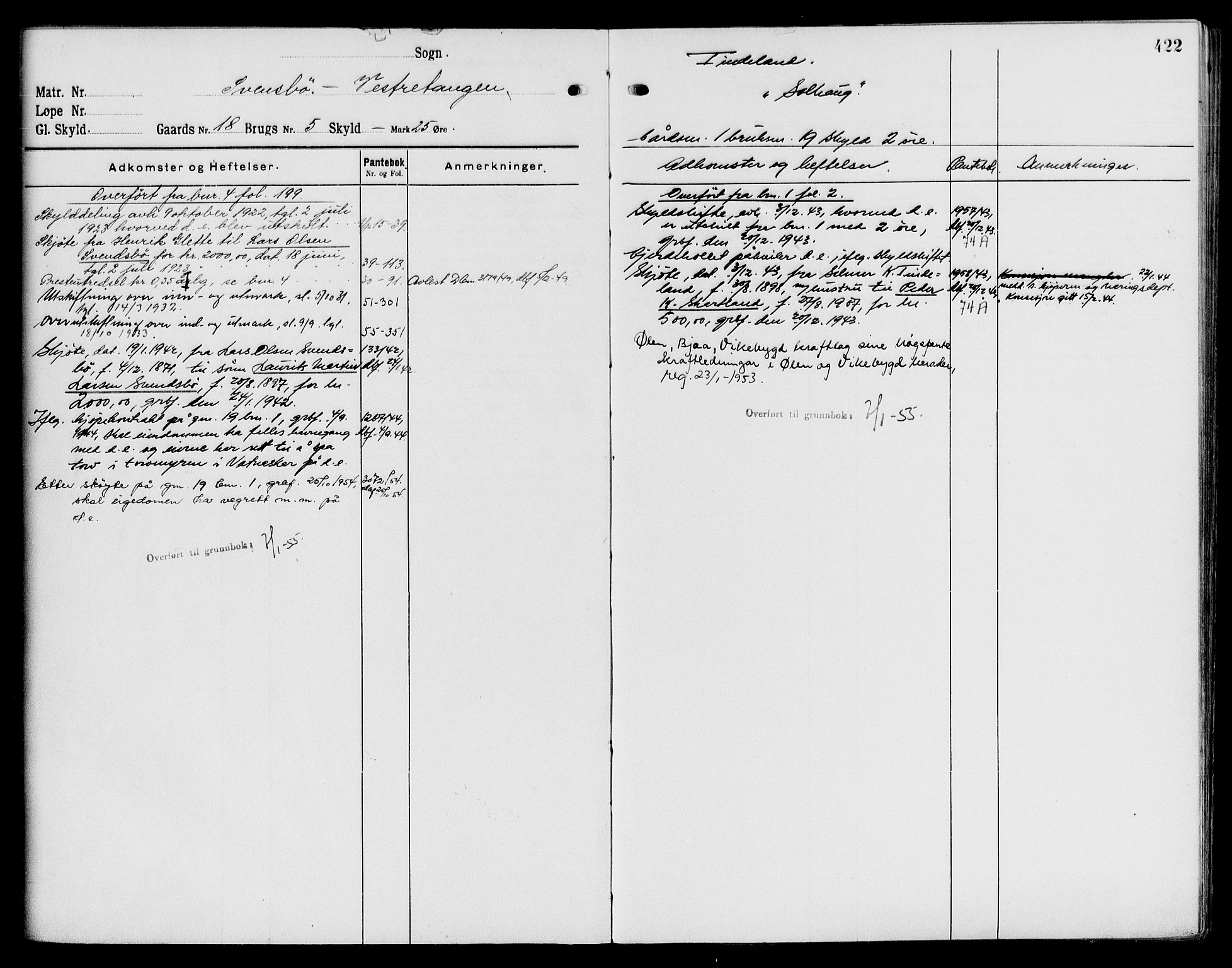 Sunnhordland sorenskrivar, AV/SAB-A-2401/1/G/Ga/Gaj/L0001: Mortgage register no. II.A.j.1, 1921-1955, p. 422