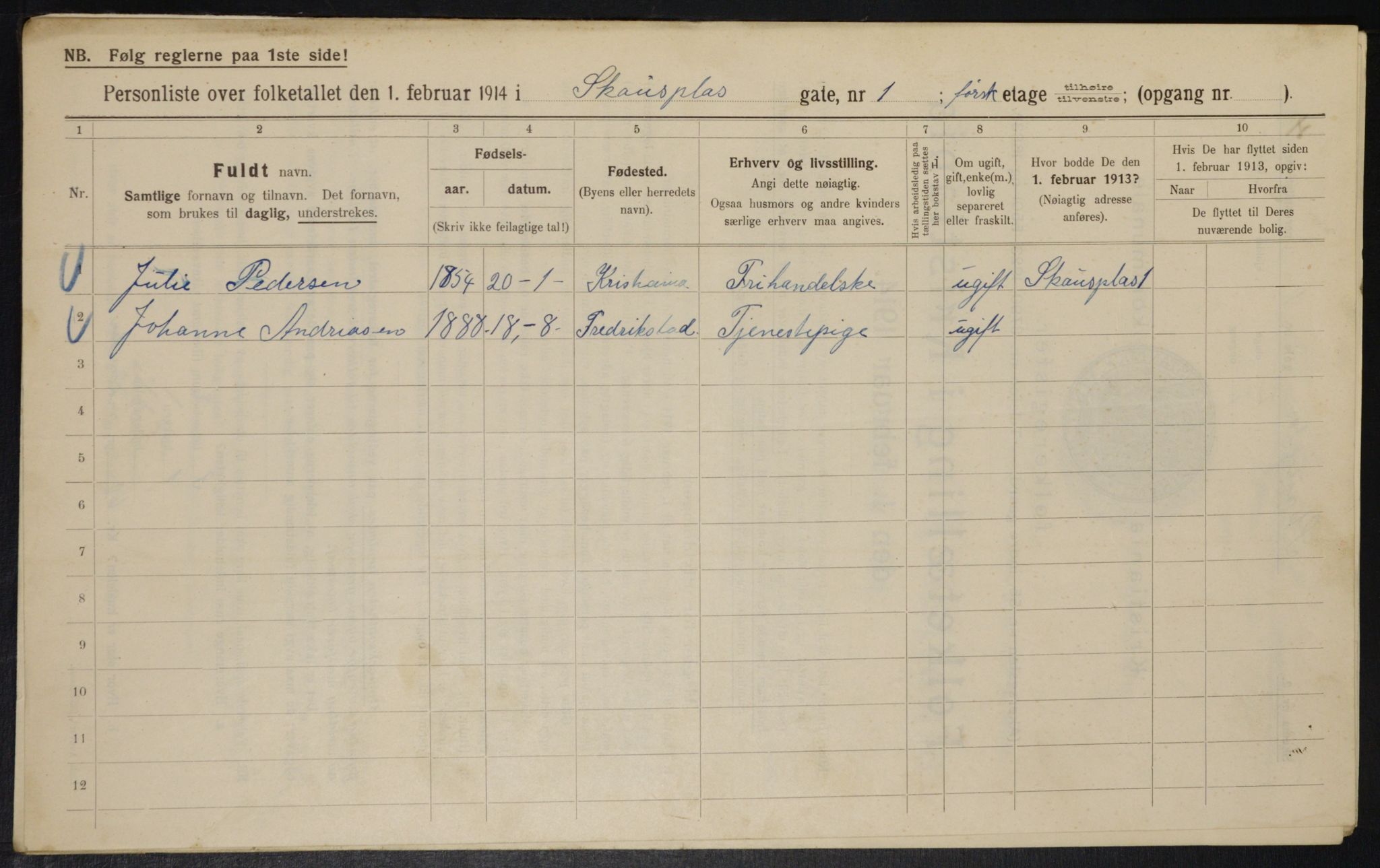 OBA, Municipal Census 1914 for Kristiania, 1914, p. 90083