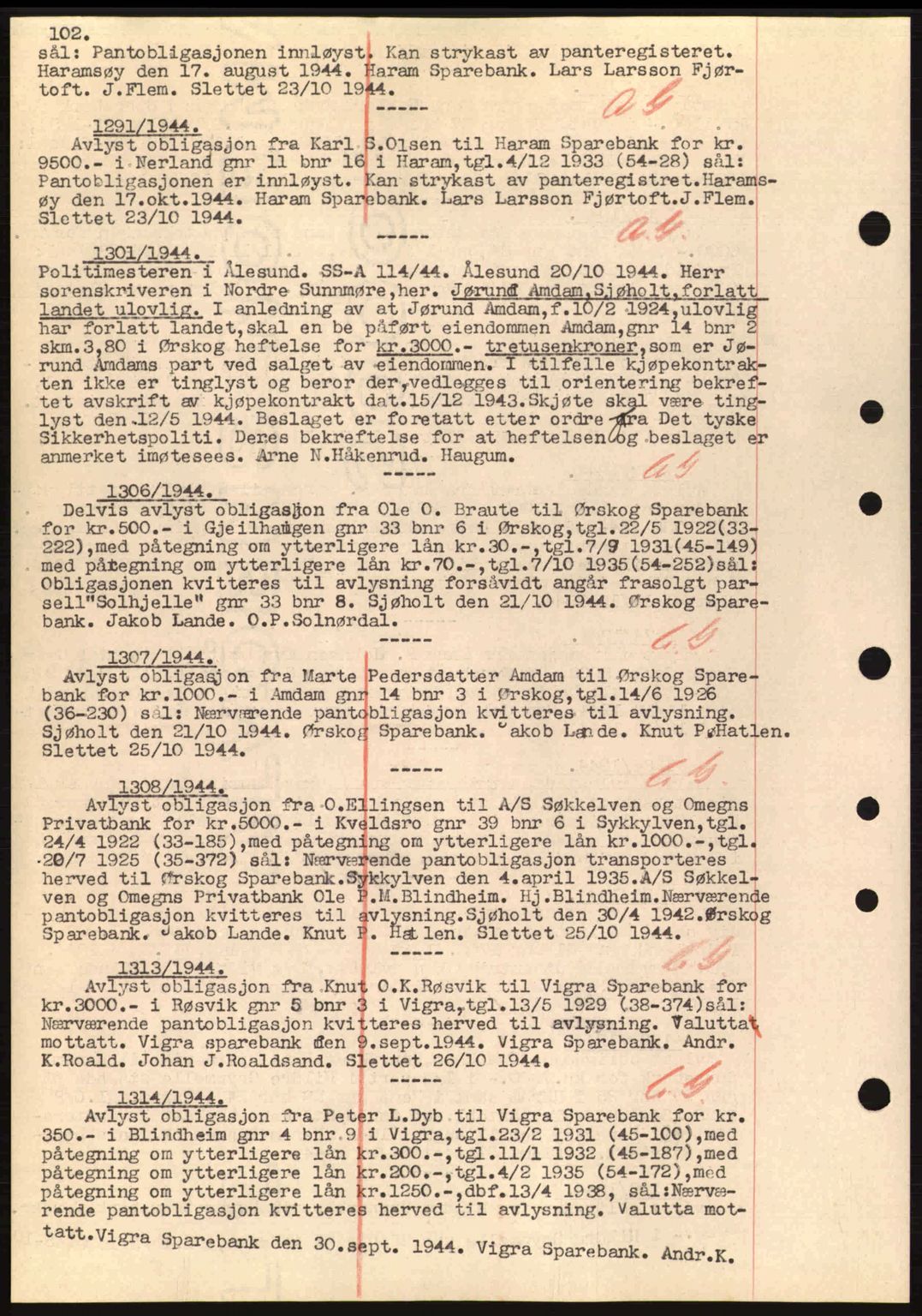 Nordre Sunnmøre sorenskriveri, SAT/A-0006/1/2/2C/2Ca: Mortgage book no. B1-6, 1938-1942, Diary no: : 1291/1944