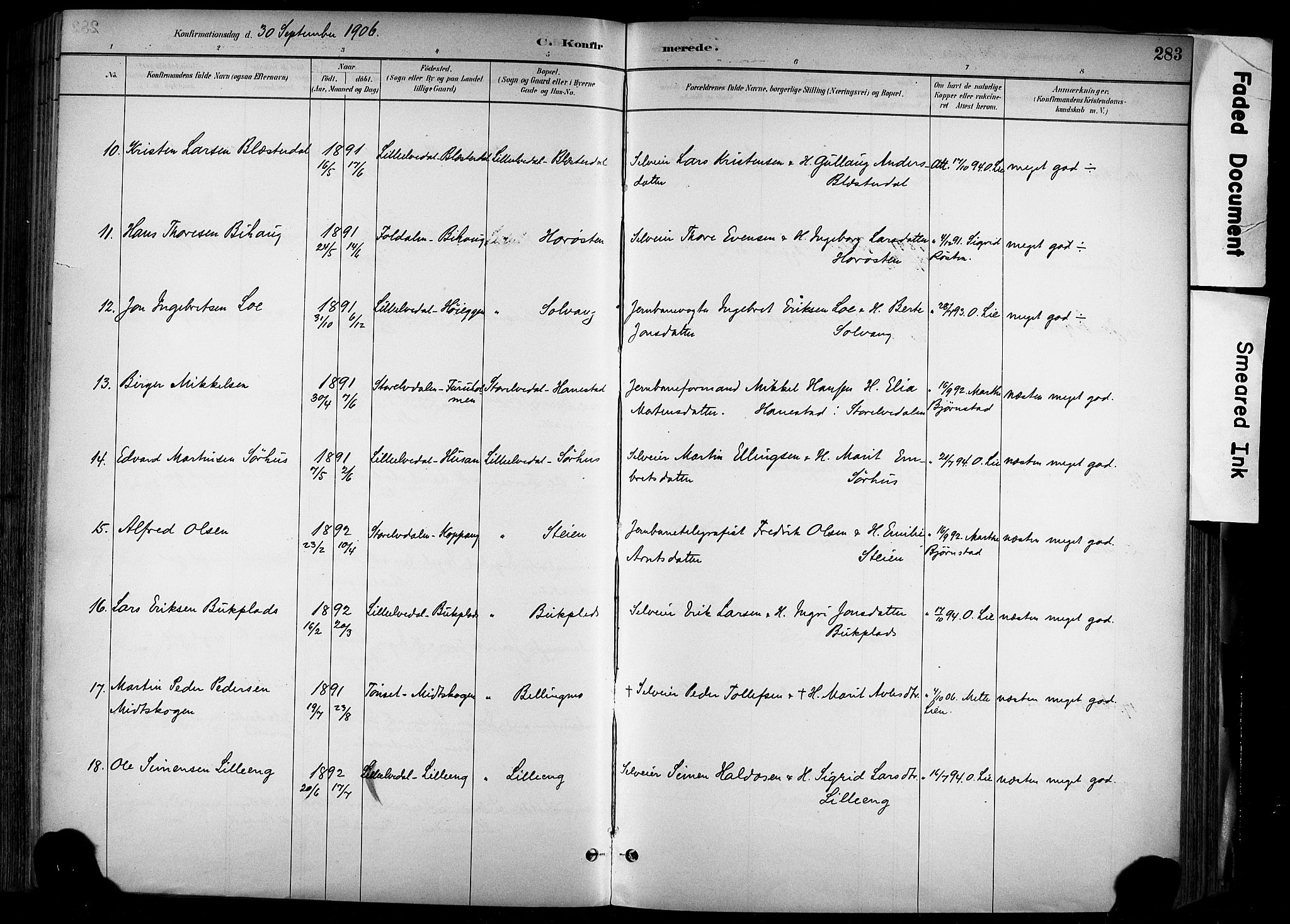 Alvdal prestekontor, AV/SAH-PREST-060/H/Ha/Haa/L0002: Parish register (official) no. 2, 1883-1906, p. 283