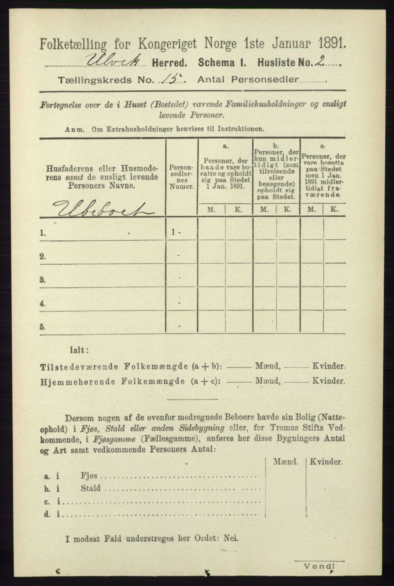 RA, 1891 census for 1233 Ulvik, 1891, p. 4581