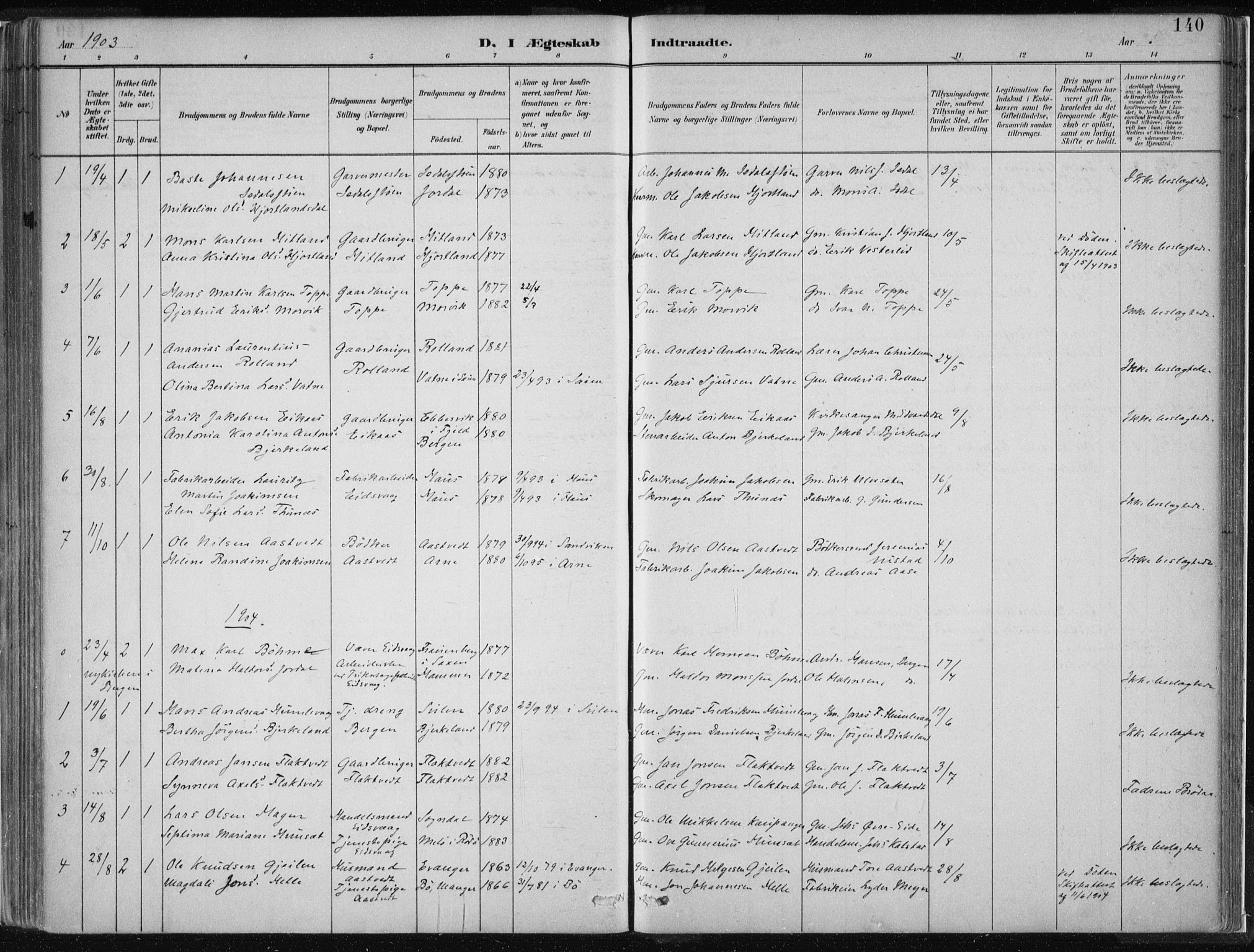 Hamre sokneprestembete, AV/SAB-A-75501/H/Ha/Haa/Haad/L0001: Parish register (official) no. D  1, 1882-1906, p. 140