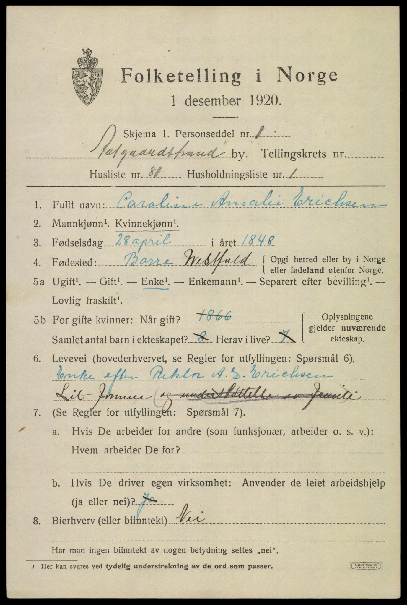 SAKO, 1920 census for Åsgårdstrand, 1920, p. 1215