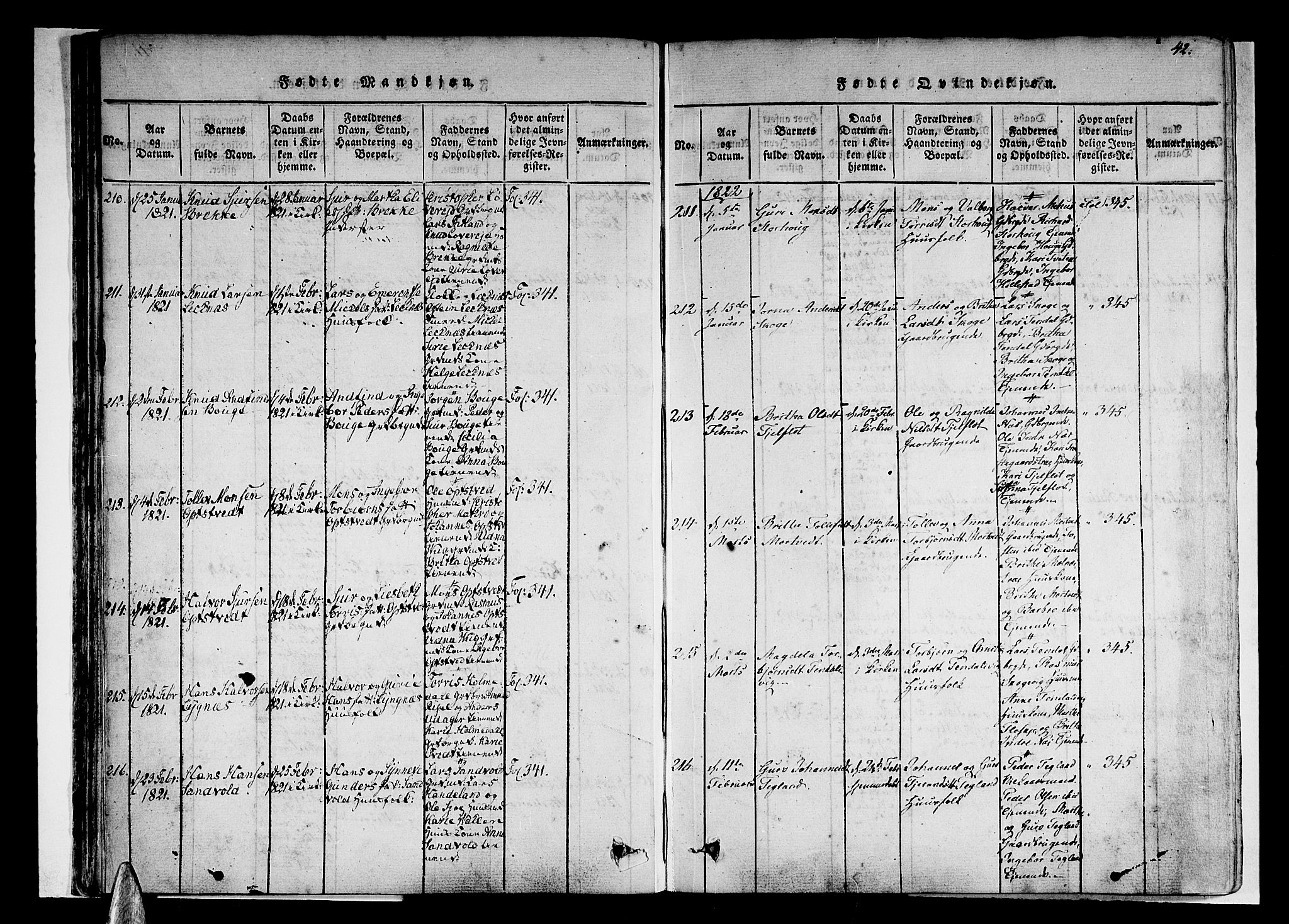 Skånevik sokneprestembete, AV/SAB-A-77801/H/Haa: Parish register (official) no. A 3, 1815-1828, p. 42