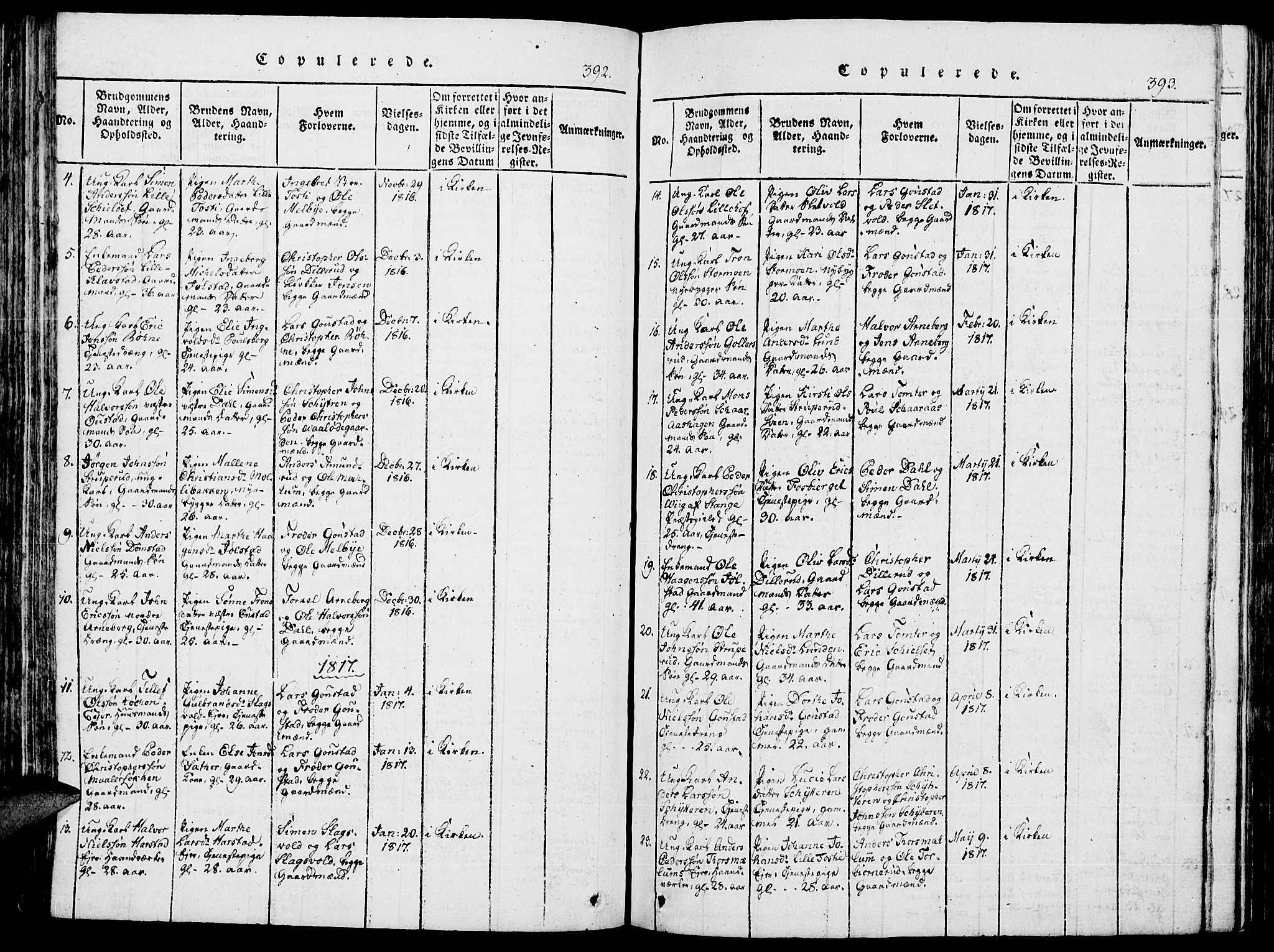 Romedal prestekontor, SAH/PREST-004/K/L0002: Parish register (official) no. 2, 1814-1828, p. 392-393