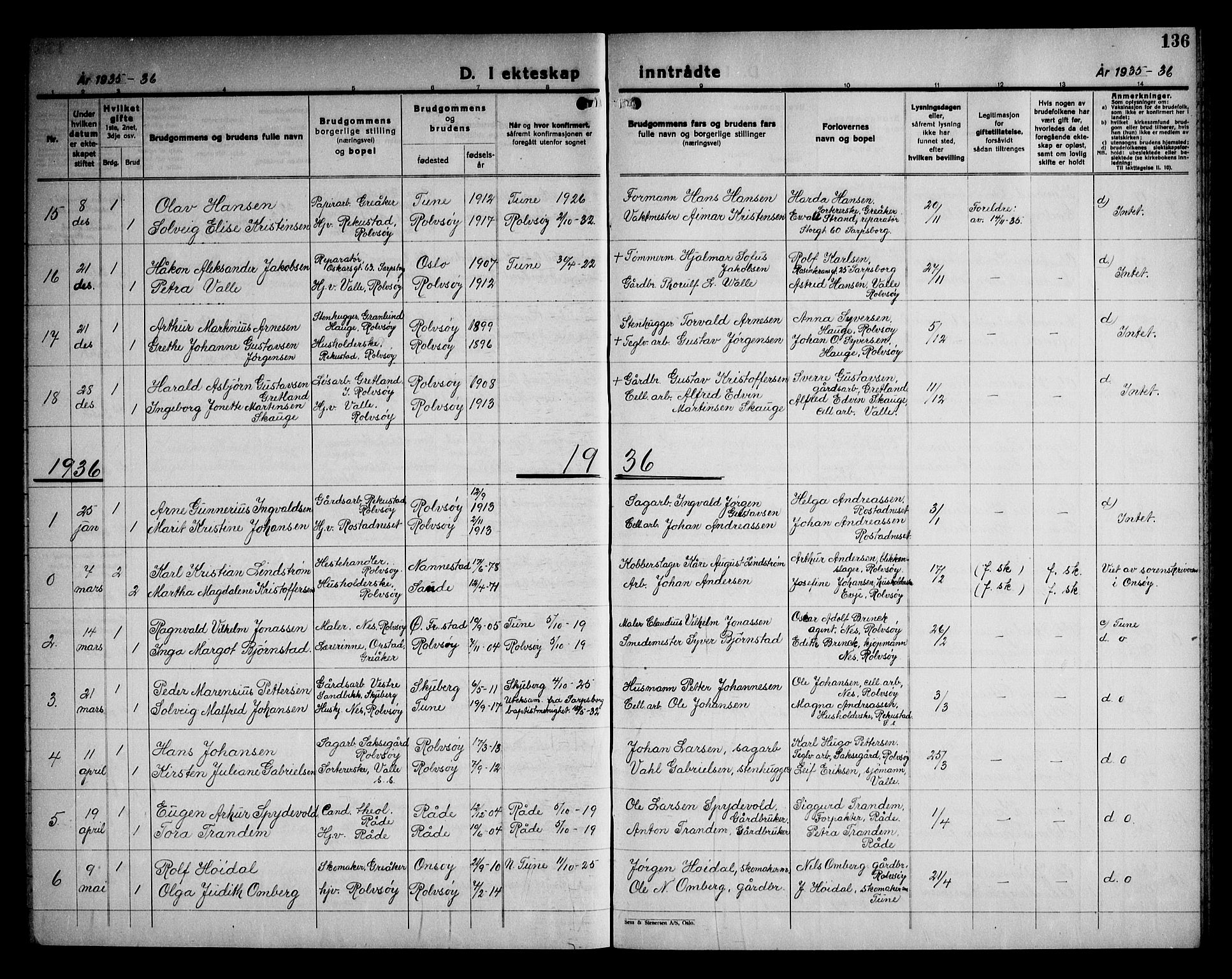 Rolvsøy prestekontor Kirkebøker, AV/SAO-A-2004/G/Ga/L0003: Parish register (copy) no. 3, 1935-1947, p. 136