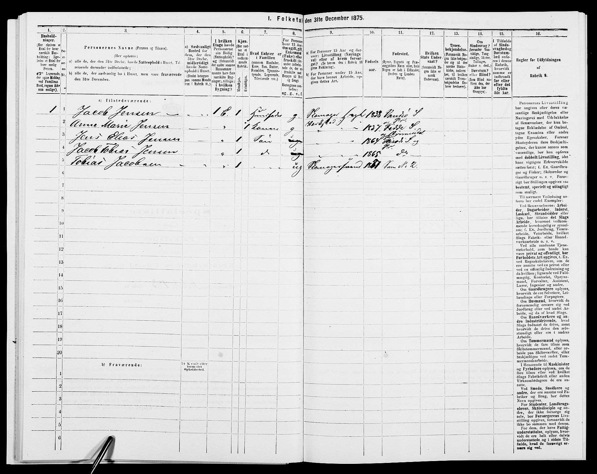 SAK, 1875 census for 1003B Vanse/Farsund, 1875, p. 264